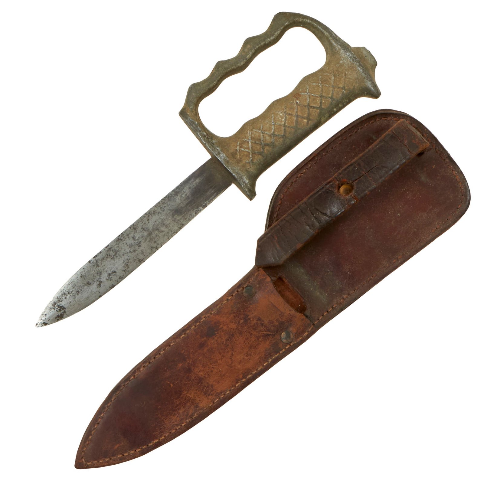 Buy Original Australian WWII New Zealand Unmarked Commando Fighting Knuckle Knife With Original Sheath | Original Firearms Antique For Sale