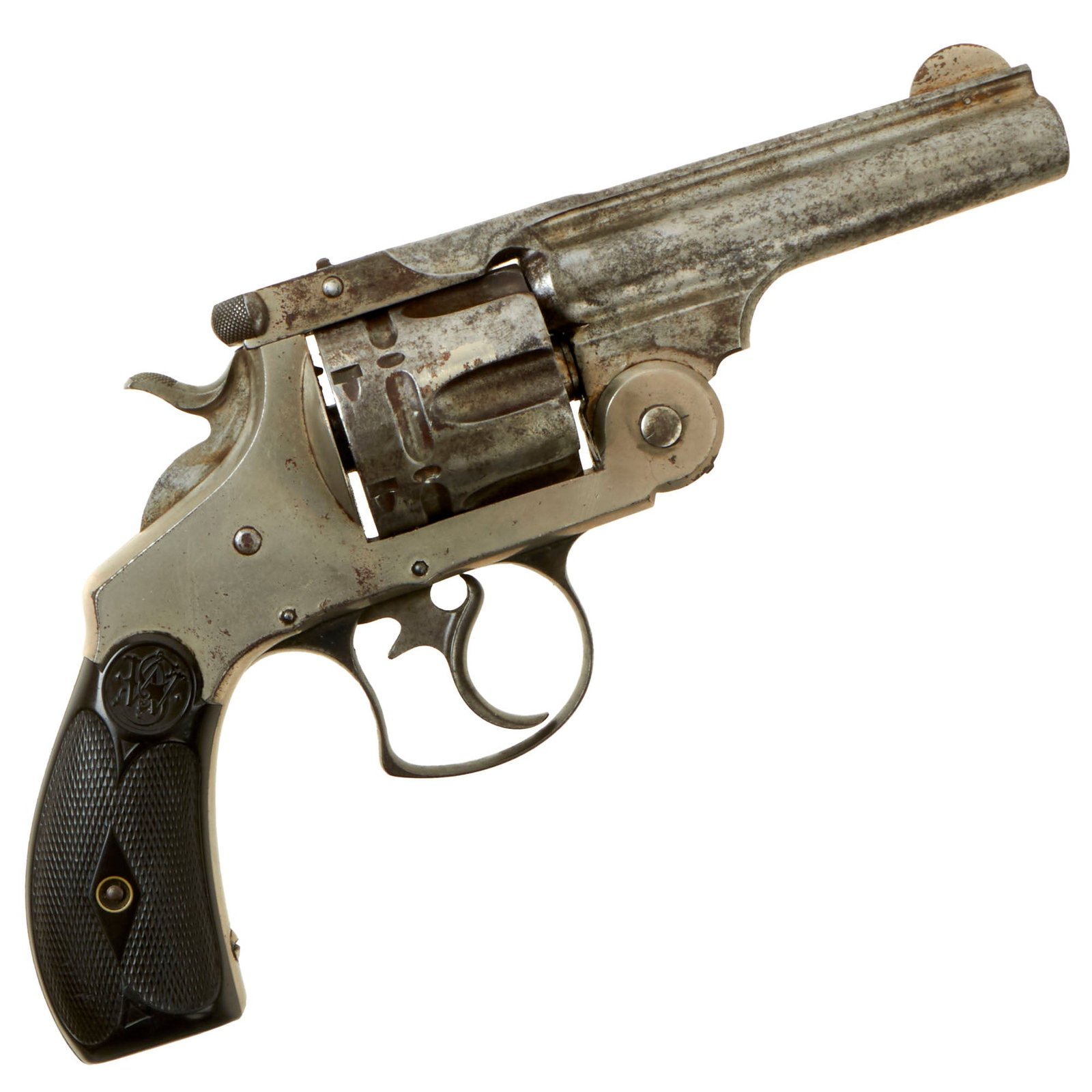 Buy Original Antique U.S. Smith & Wesson Nickel Plated Double Action Frontier Revolver in .44-40 W.C.F. with 4" Barrel  - Serial 781 | Original Firearms Antique For Sale