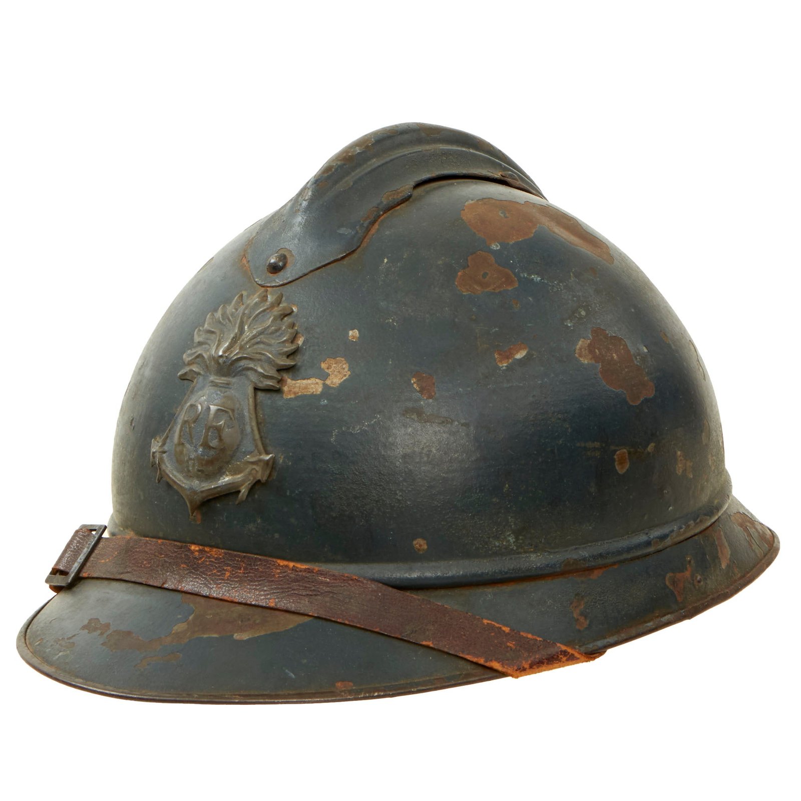 Buy Original Rare French WWI Colonial Infantry & Navy Model 1915 Adrian Steel Helmet with Liner & Chinstrap | Original Firearms Antique For Sale