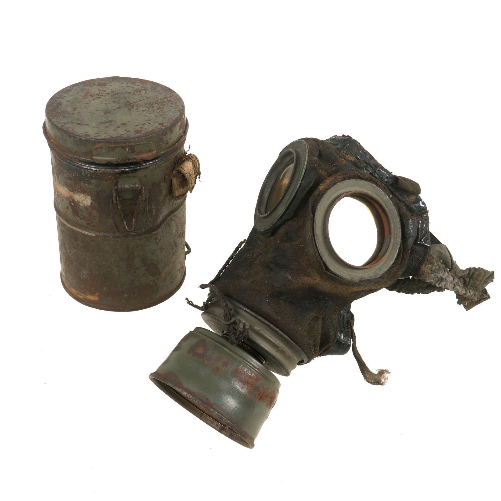 Buy Original Imperial German WWI M1917 Ledermaske Gas Mask with Can & Spare Lenses | Original Firearms Antique For Sale