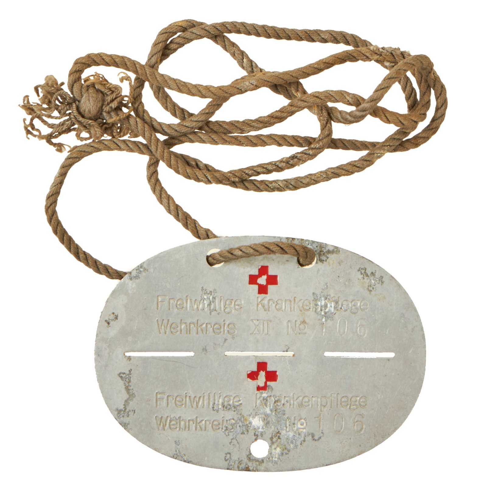 Buy Original German WWII DRK Red Cross Identity Disc Dog Tag from Military District Wehrkreis XII | Original Firearms Antique For Sale