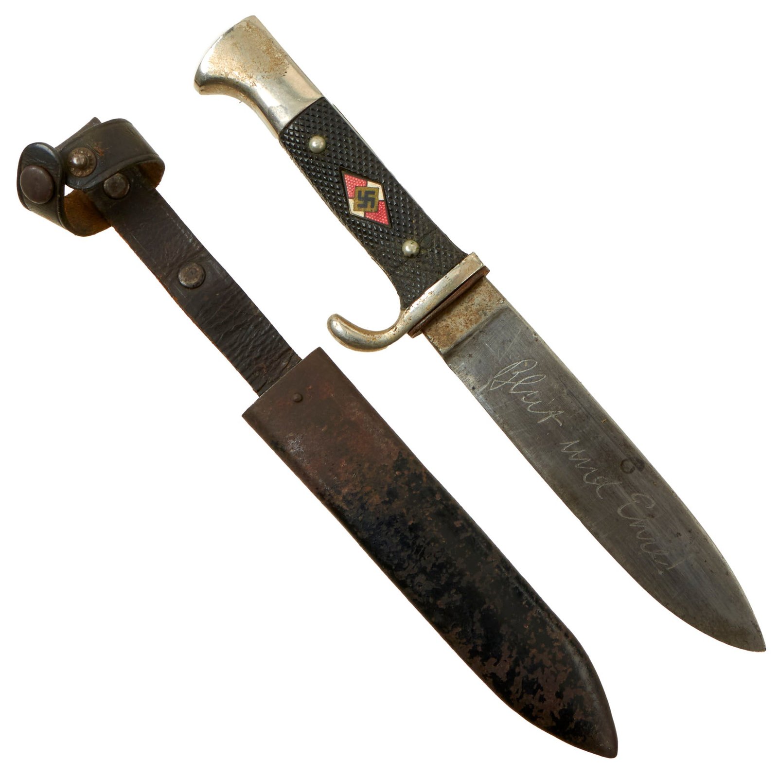 Buy Original German WWII 1936 Dated Transitional HJ Knife with Motto by WKC Waffenfabrik with Scabbard - RZM M7/42 | Original Firearms Antique For Sale