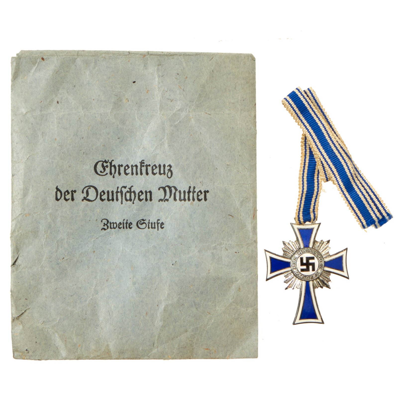 Buy Original German WWII Silver 2nd Class Mother’s Cross for 6-7 Children with Ribbon in Original Packet | Original Firearms Antique For Sale
