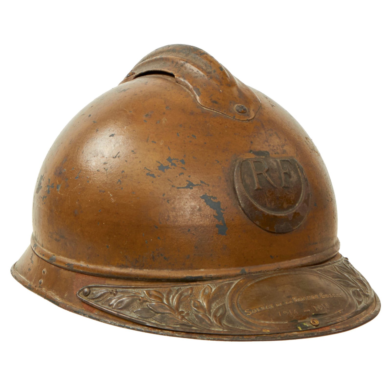 Buy Original French WWI Zouave North African Troops M1915 Adrian Helmet with Veteran’s Plate & Liner | Original Firearms Antique For Sale