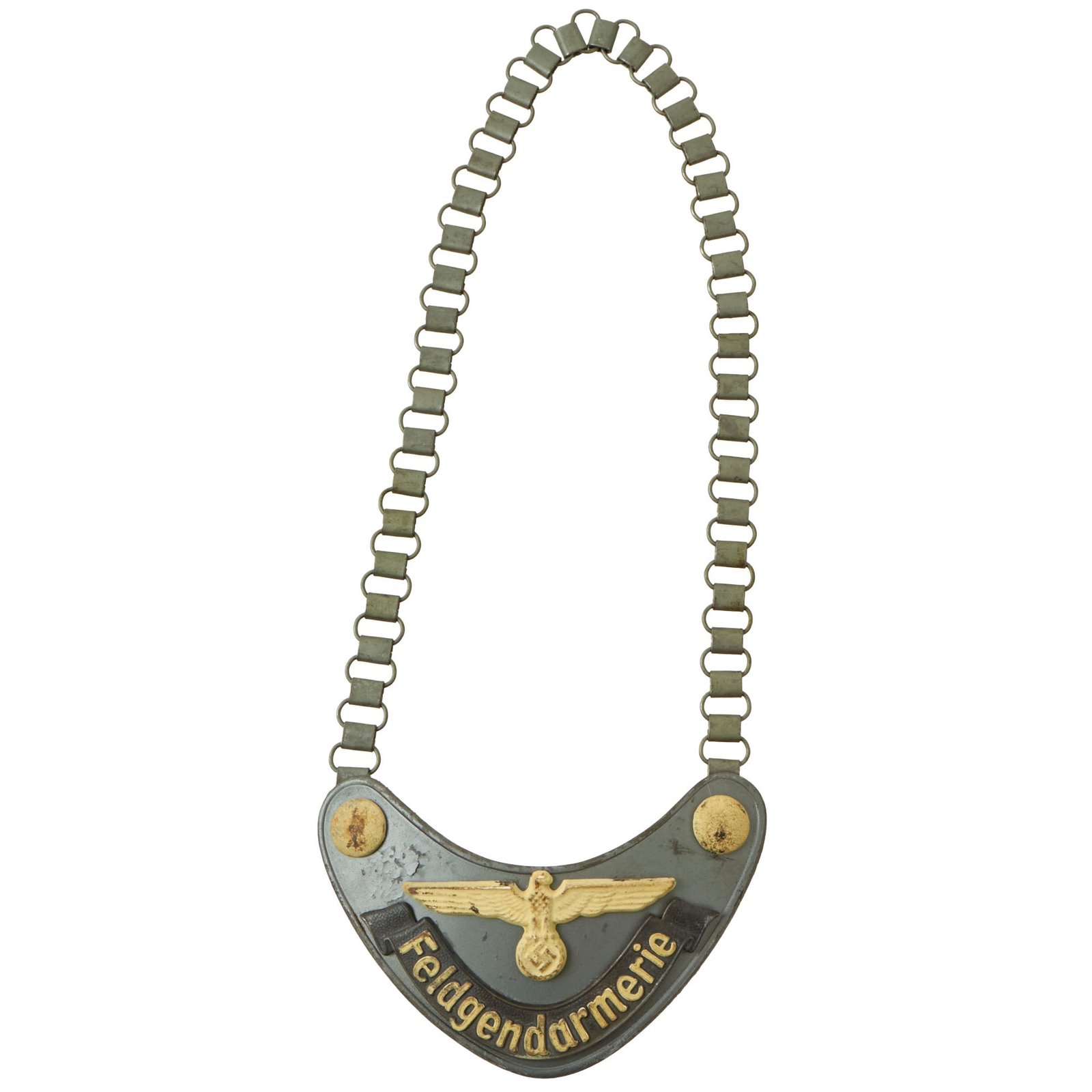 Buy Original German WWII Feldgendarmerie Police Gorget by F.W. Assmann & Söhne with Phosphorescent Paint and Neck Chain | Original Firearms Antique For Sale
