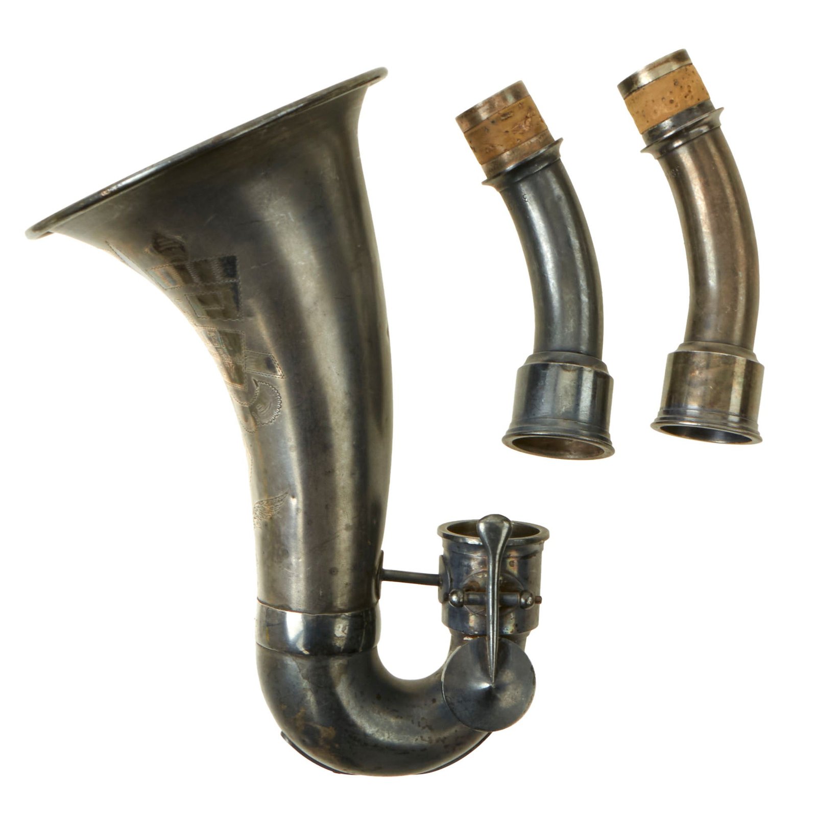 Buy Original German WWII Luftwaffe Marked Alto Clarinet Bell by G.H. Hüller Dated 1939 with Two Necks | Original Firearms Antique For Sale
