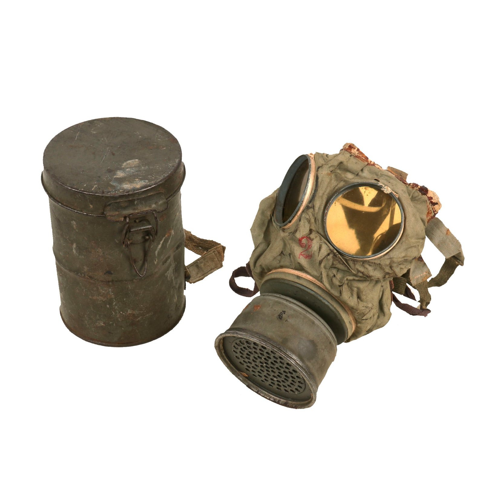 Buy Original Imperial German WWI Gummimaske GM-15 Rubberized Gas Mask with 1917 Dated Filter & Can | Original Firearms Antique For Sale
