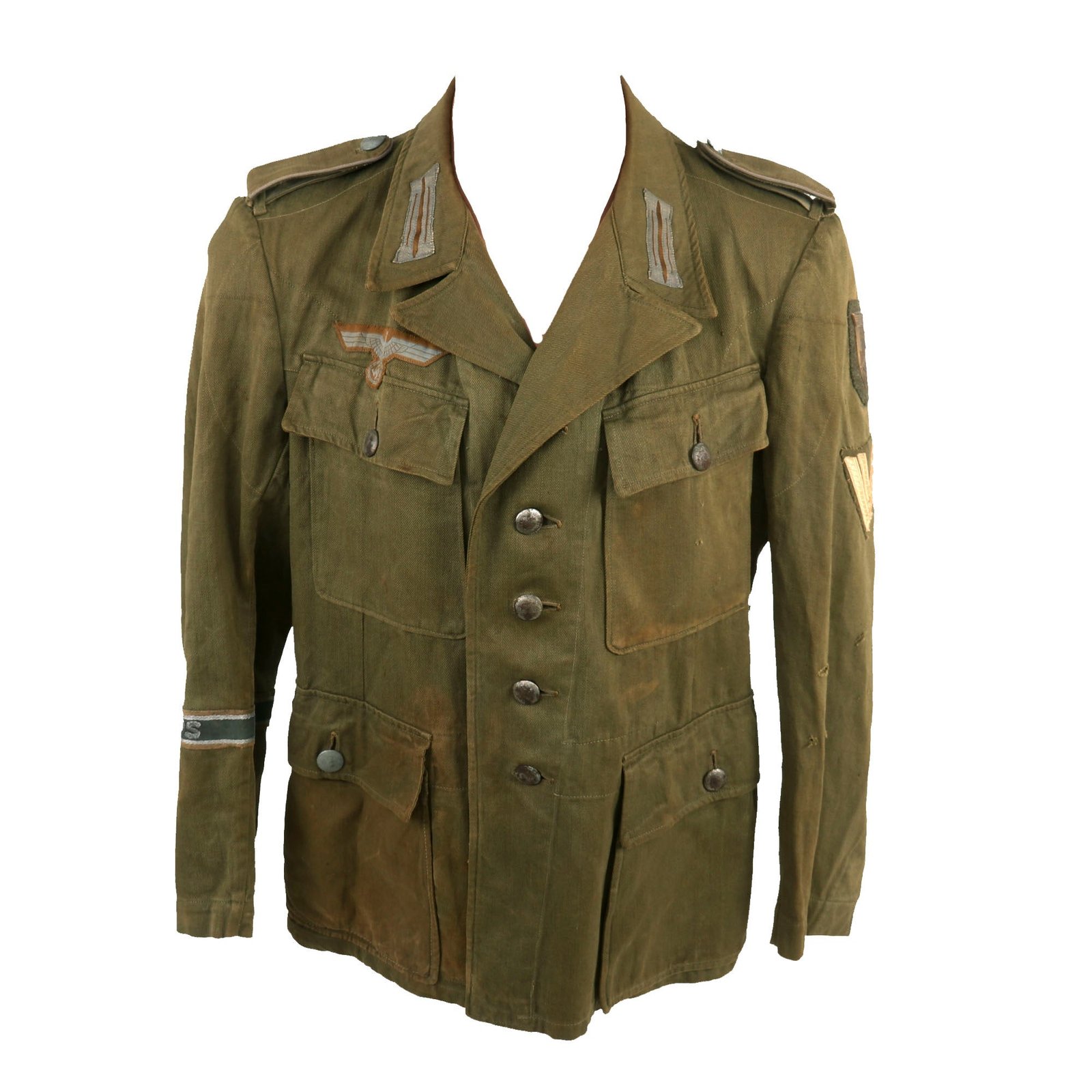 Buy Original German WWII 1943 Dated Obergefreiter’s M43 Tropical Afrika Korps Transport & Logistics EM Tunic with Krim Shield Post War Re-Applied | Original Firearms Antique For Sale