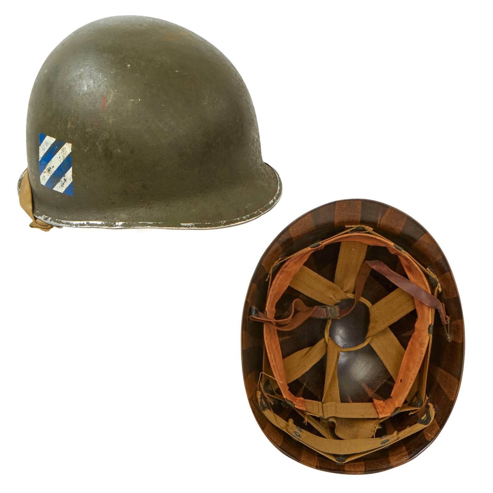 Buy Original U.S. WWII M1 Helmet with 3rd Infantry Division Insignia Likely Painted During Korean War - Westinghouse Liner | Original Firearms Antique For Sale