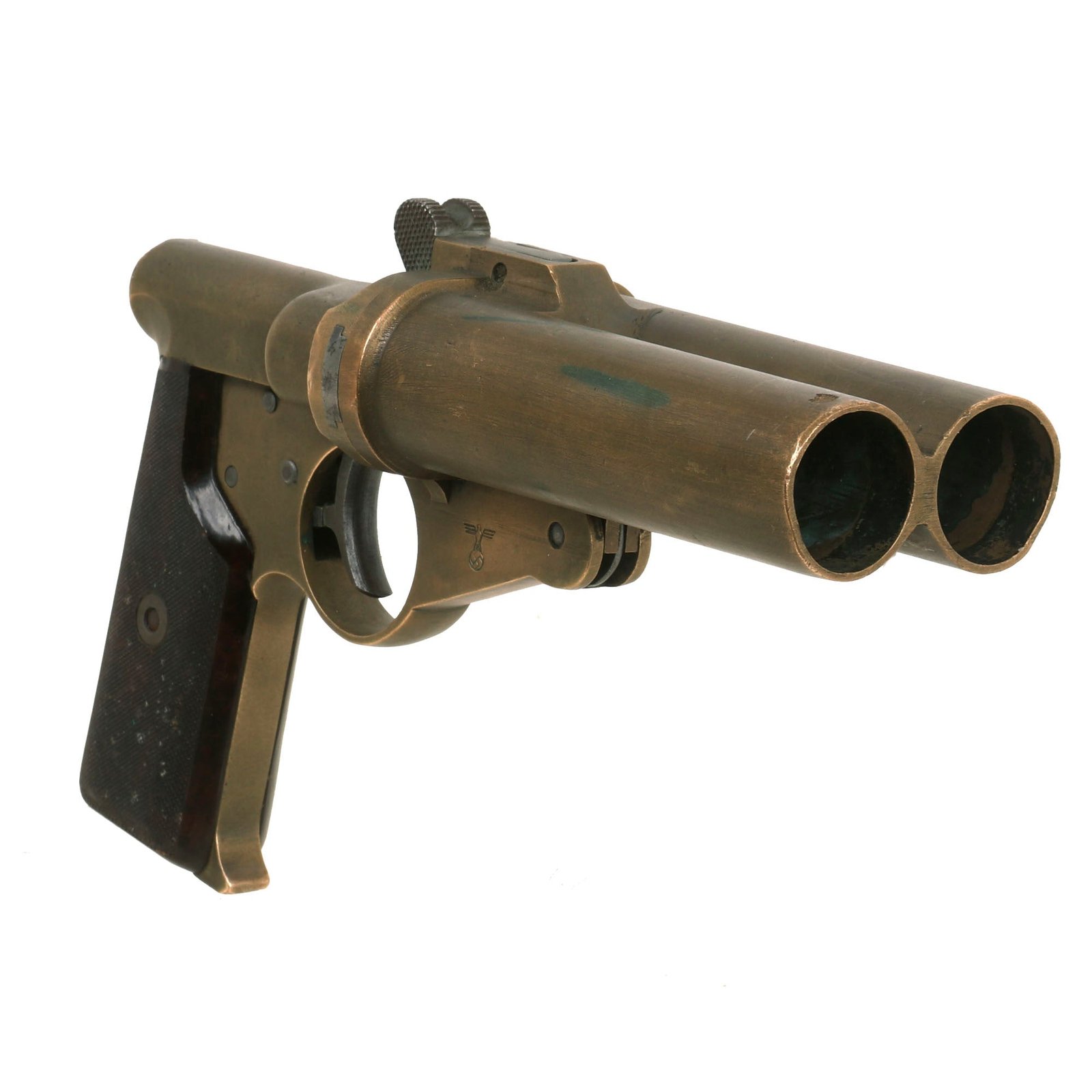 Buy Original German WWII Rare Kriegsmarine Proofed Brass Double Barrel Flare Pistol by Artillerie Werft Wilhelmshaven - Bakelite Grips | Original Firearms Antique For Sale