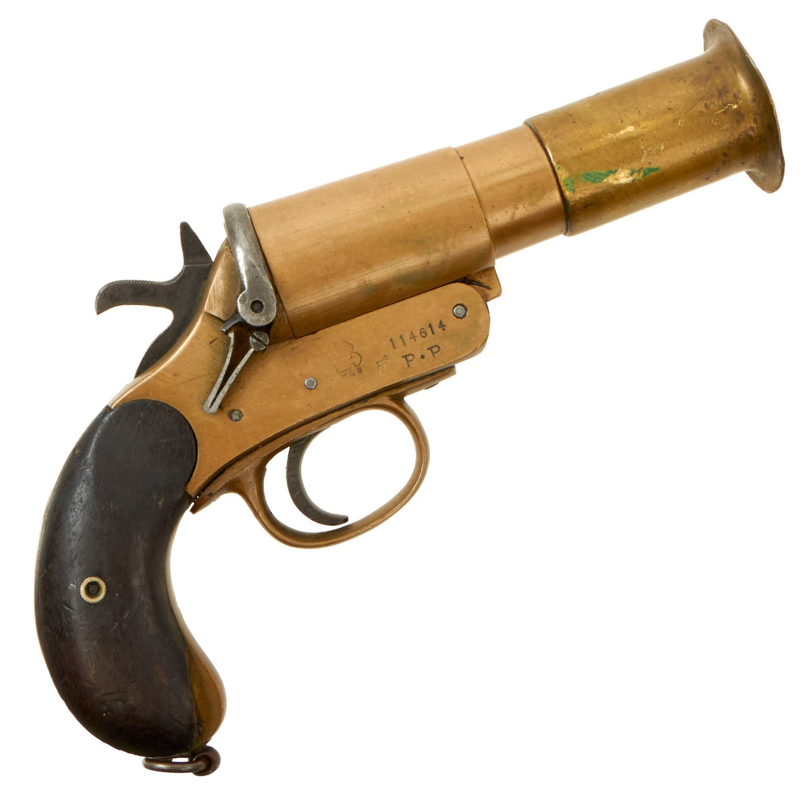 Buy Original British WWI 1918 Dated MkIII* Webley & Scott Brass Flare Signal Pistol - Matching Serial 114614 | Original Firearms Antique For Sale