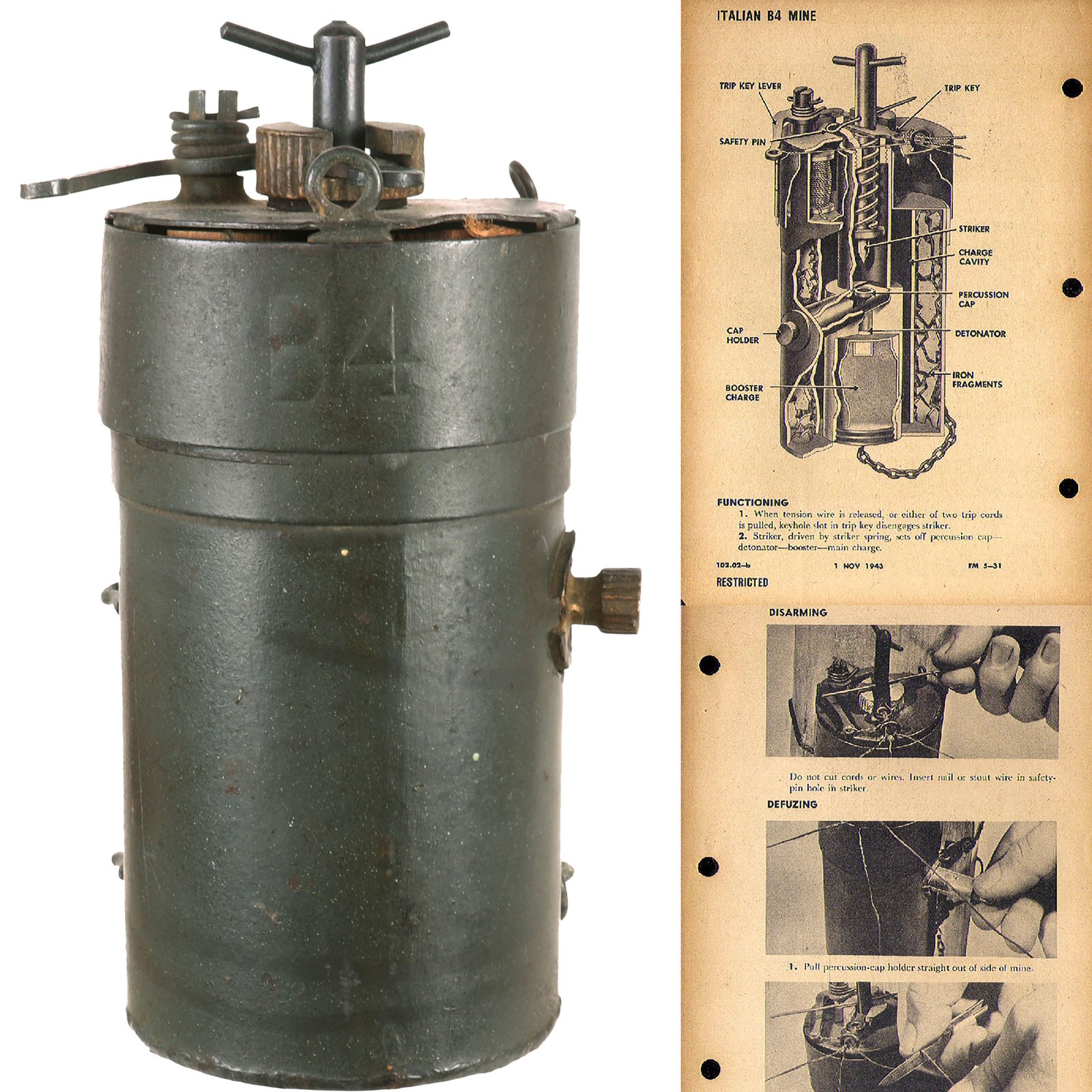 Buy Original Italian WWII Inert Vaudagna B4 Anti-Personnel Mine | Original Firearms Antique For Sale