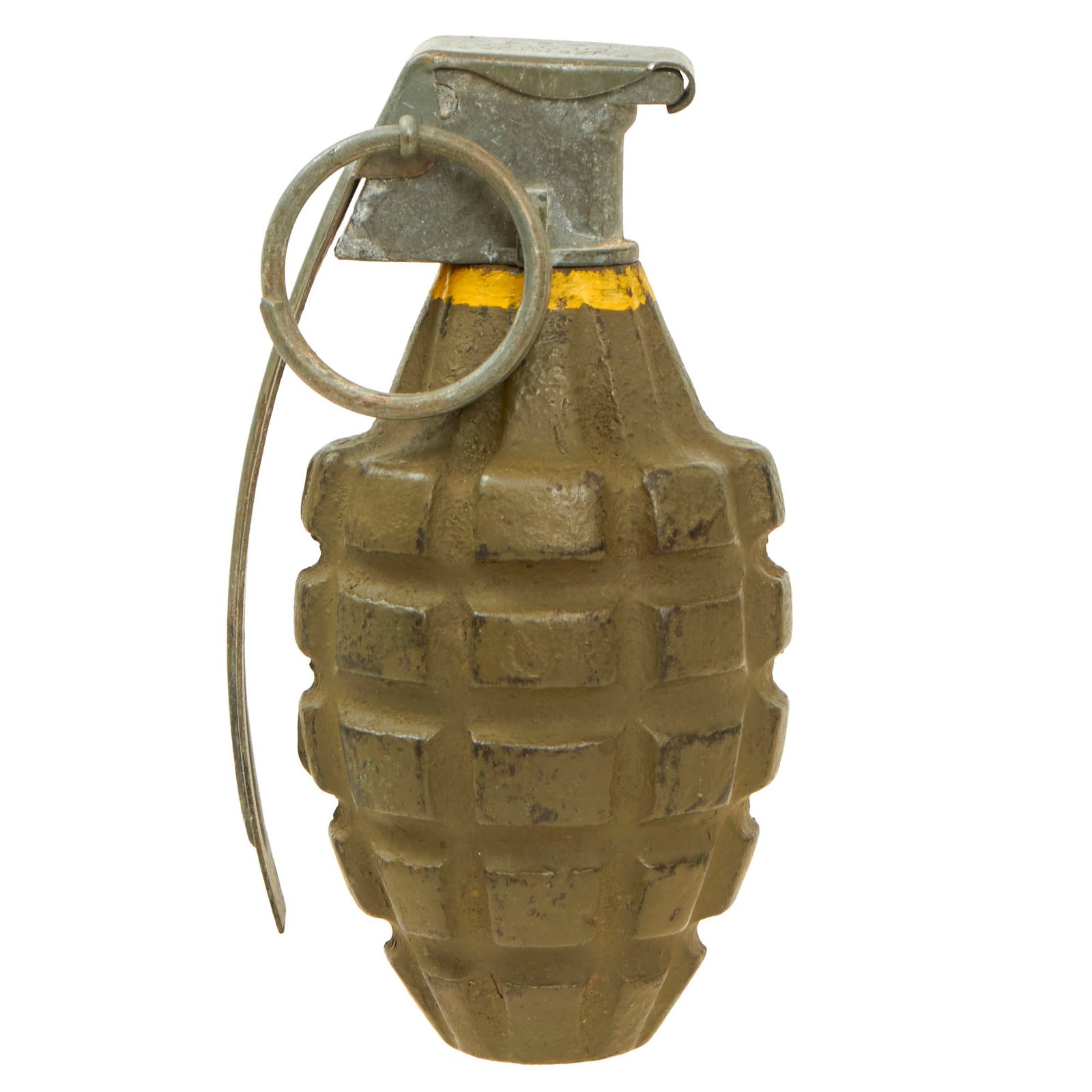 Buy Original U.S. WWII Inert MkII Pineapple Practice Grenade with Yellow Ring & M10A3 Fuze | Original Firearms Antique For Sale