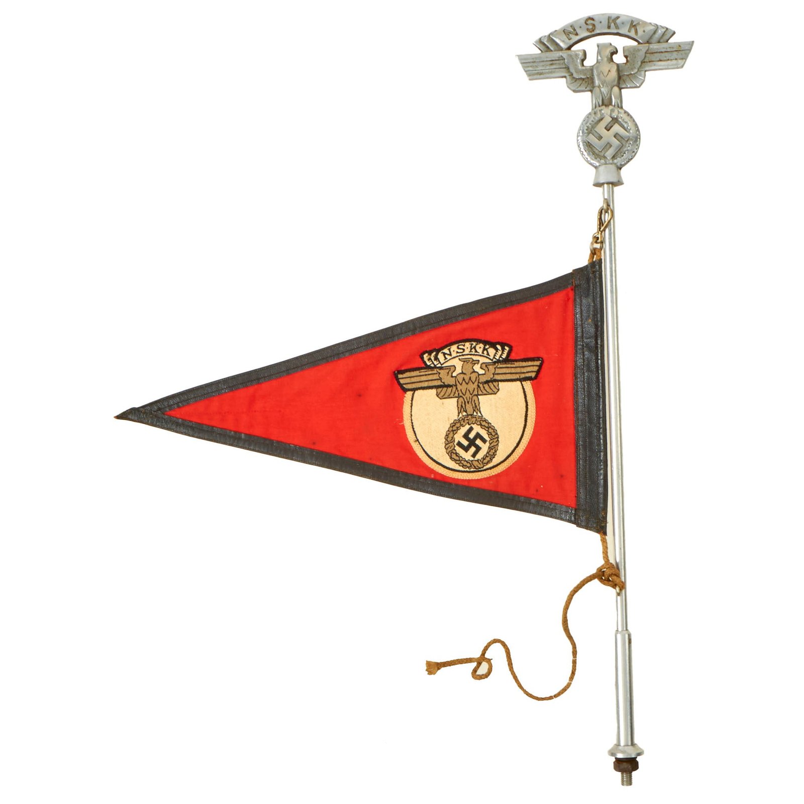 Buy Original German WWII NSKK Vehicle Staff Car Pennant Flag with Flag Pole & Finial | Original Firearms Antique For Sale