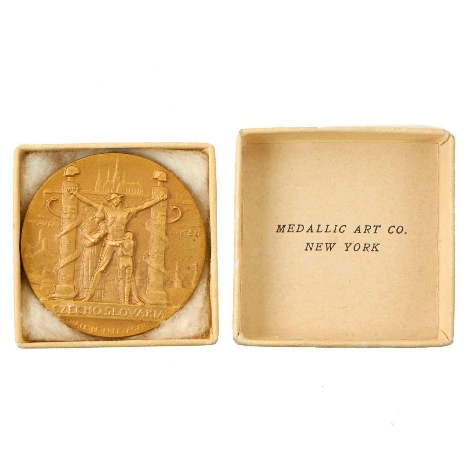Buy Original U.S. WWII Cased Czechoslovakia Shall Be Free Again by Again Medal By Medallic Art Co. New York | Original Firearms Antique For Sale