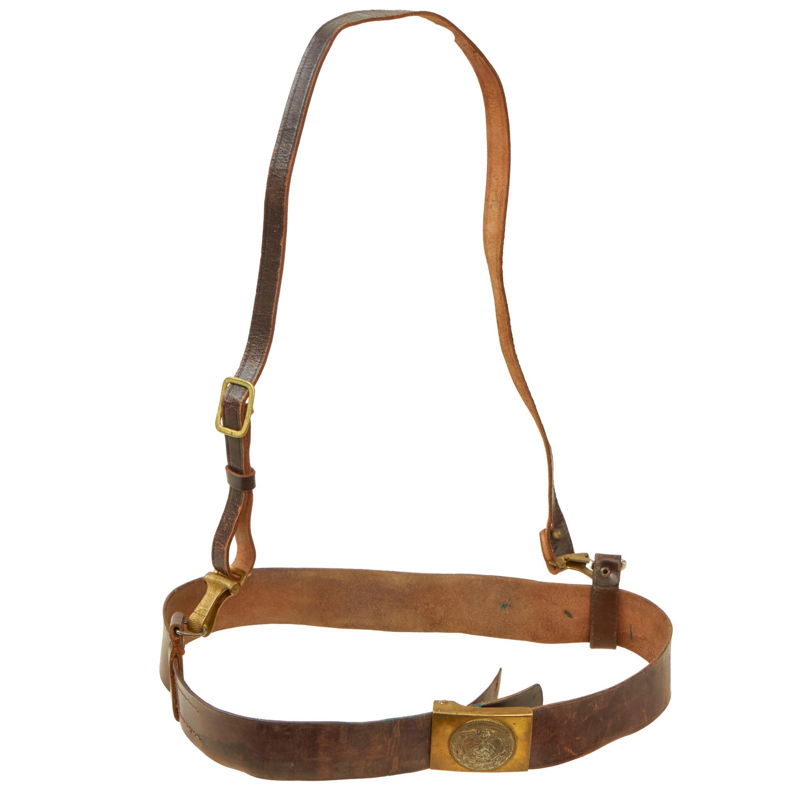 Buy Original German WWII SA EM/NCO Belt with Early Two Piece Brass Buckle and Cross Strap - Sturmabteilung | Original Firearms Antique For Sale