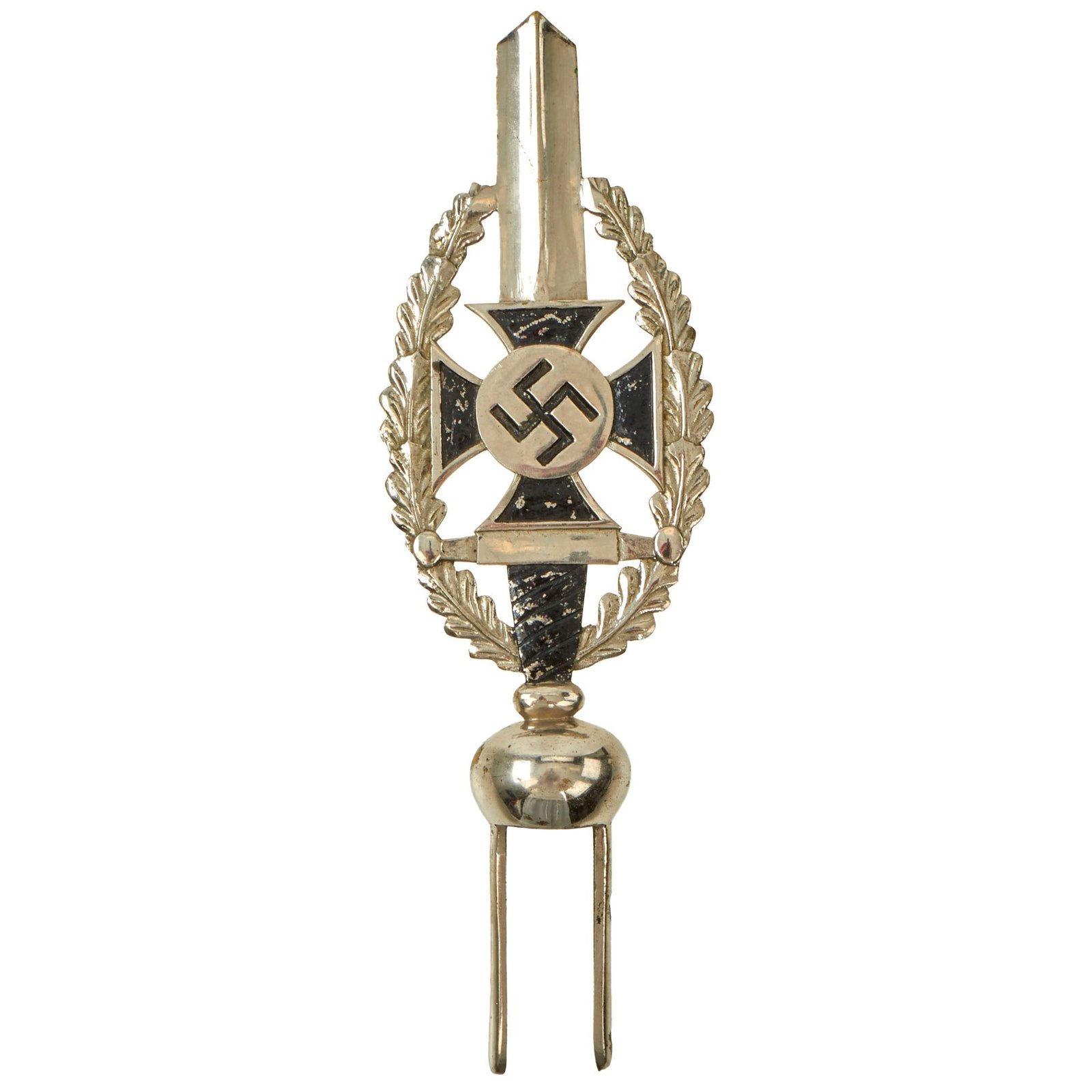 Buy Original German WWII State War Victim's Care Nickel-Plated Brass Flag Pole Finial | Original Firearms Antique For Sale