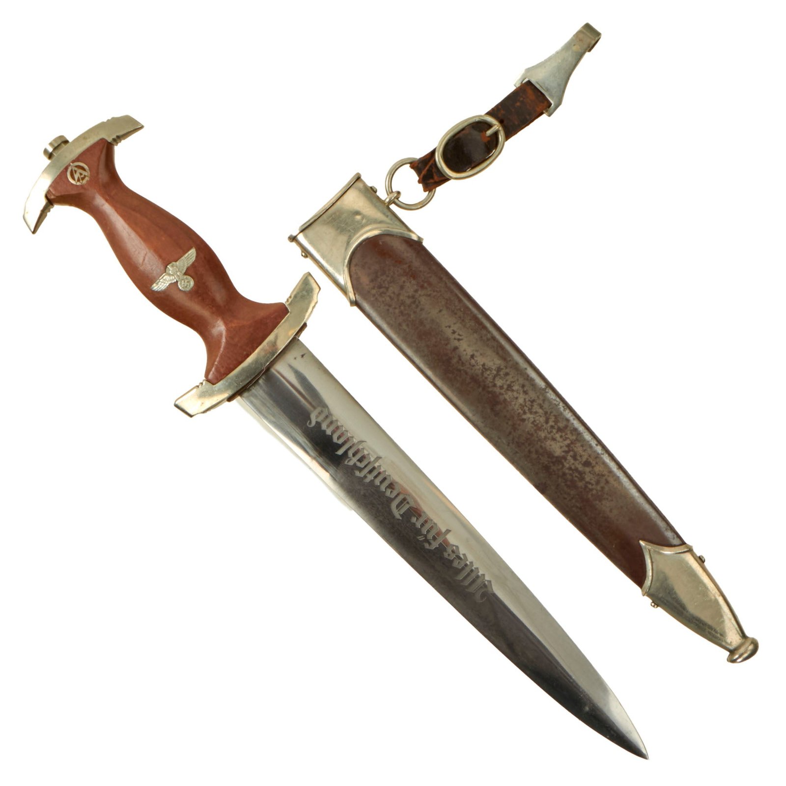 Buy Original German Early WWII SA Dagger by Rare Maker ASSO Artur Schüttelhöfer & Co. with Scabbard and Hanger | Original Firearms Antique For Sale