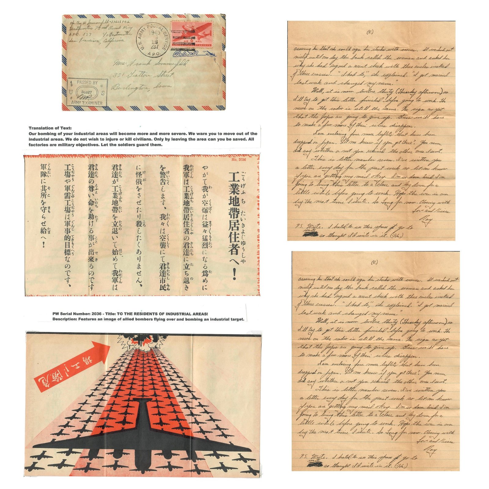 Buy Original U.S. WWII Propaganda Leaflet Dropped on Japanese Industrial Areas with Post-Nagasaki Bombing Letter to Parents - 73rd Bomb Wing | Original Firearms Antique For Sale