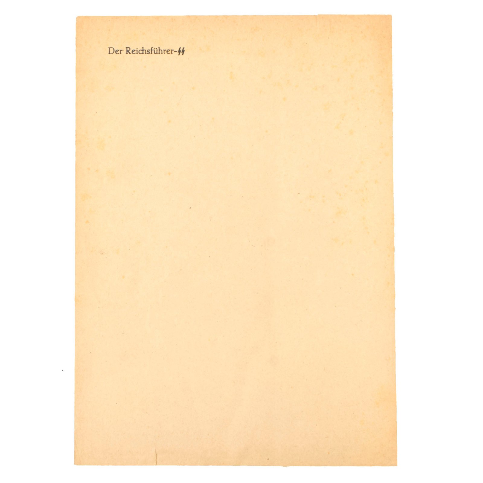 Buy Original German WWII A4 Size Letterhead Paper from Der Reichsführer-SS Heinrich Himmler | Original Firearms Antique For Sale