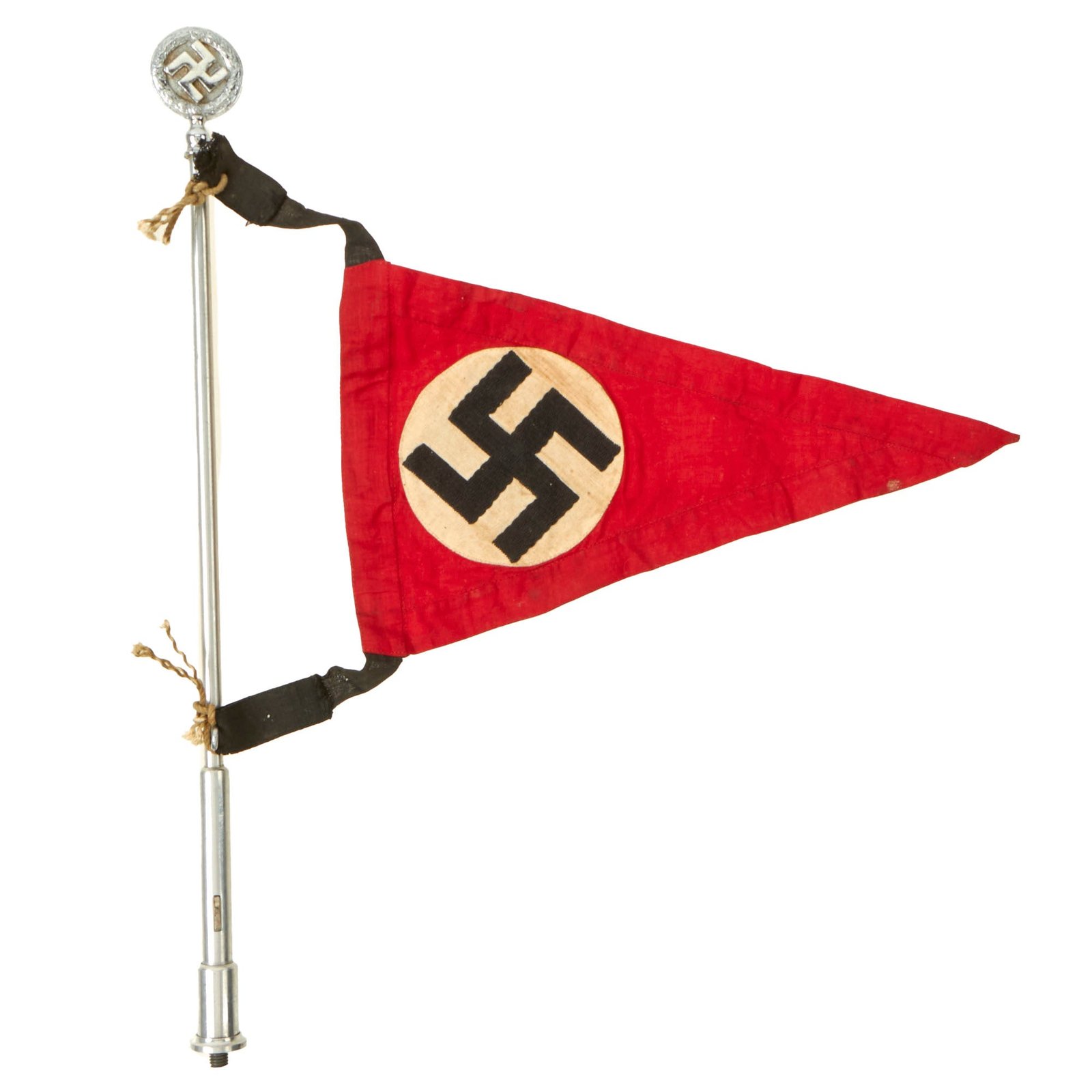 Buy Original German WWII NSDAP National Socialist Vehicle Staff Pennant Flag and Pole with Finial and Detachable Base | Original Firearms Antique For Sale