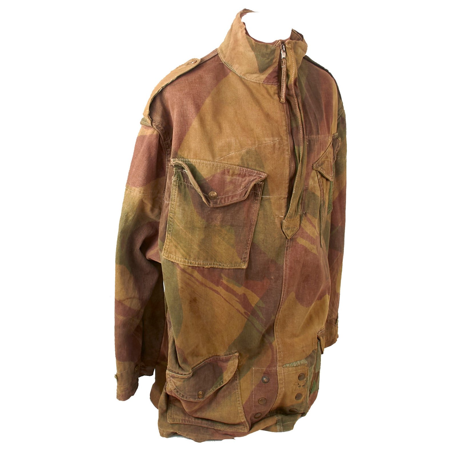 Buy Original British WWII Parachute Regiment Airborne Troops 2nd Pattern Denison Smock with Period German Splinter Pattern Zeltbahn Repair - Dated 1945 | Original Firearms Antique For Sale
