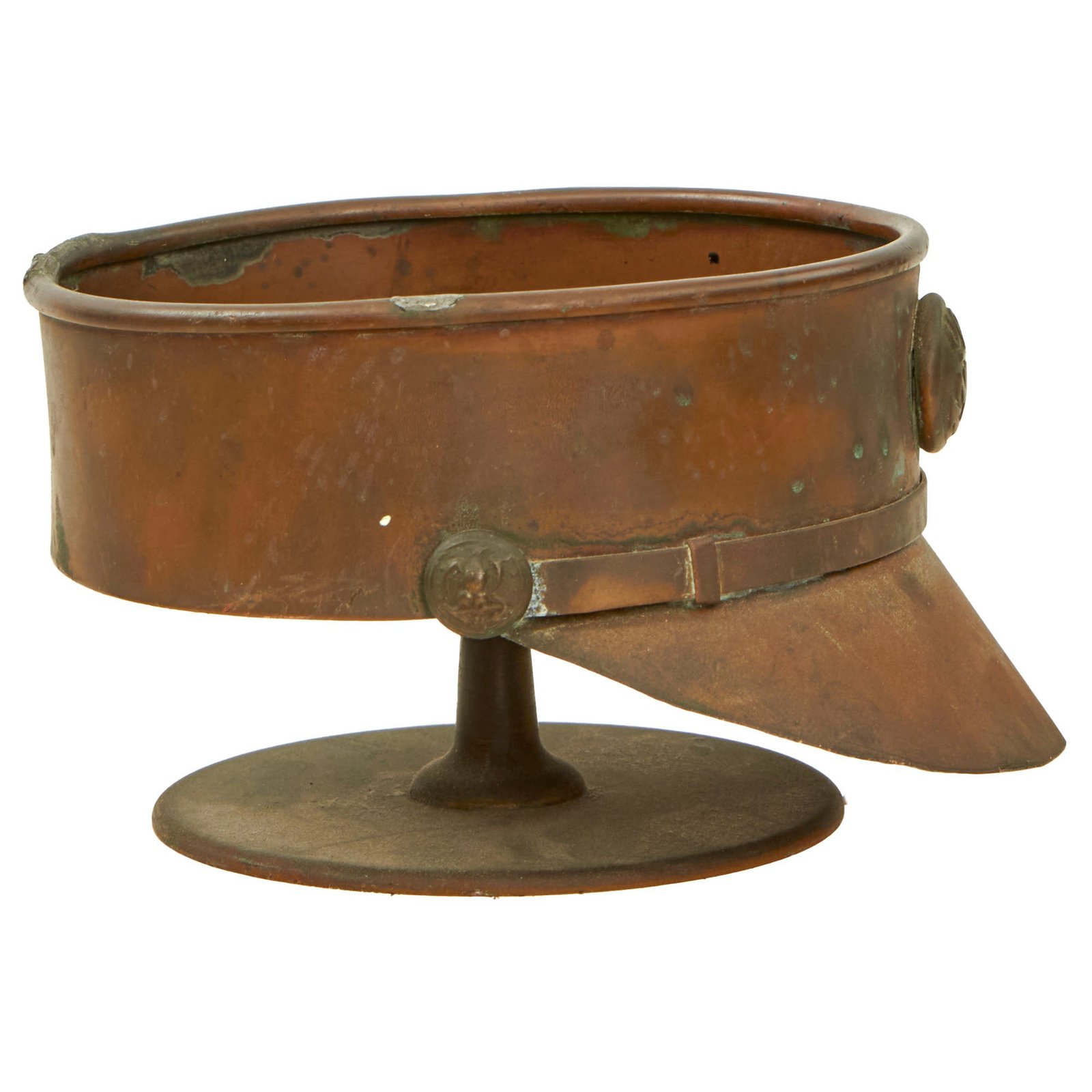 Buy Original U.S. WWI U.S. Naval Reserve Trench Art Brass Artillery Shell Visor Cap Ashtray | Original Firearms Antique For Sale