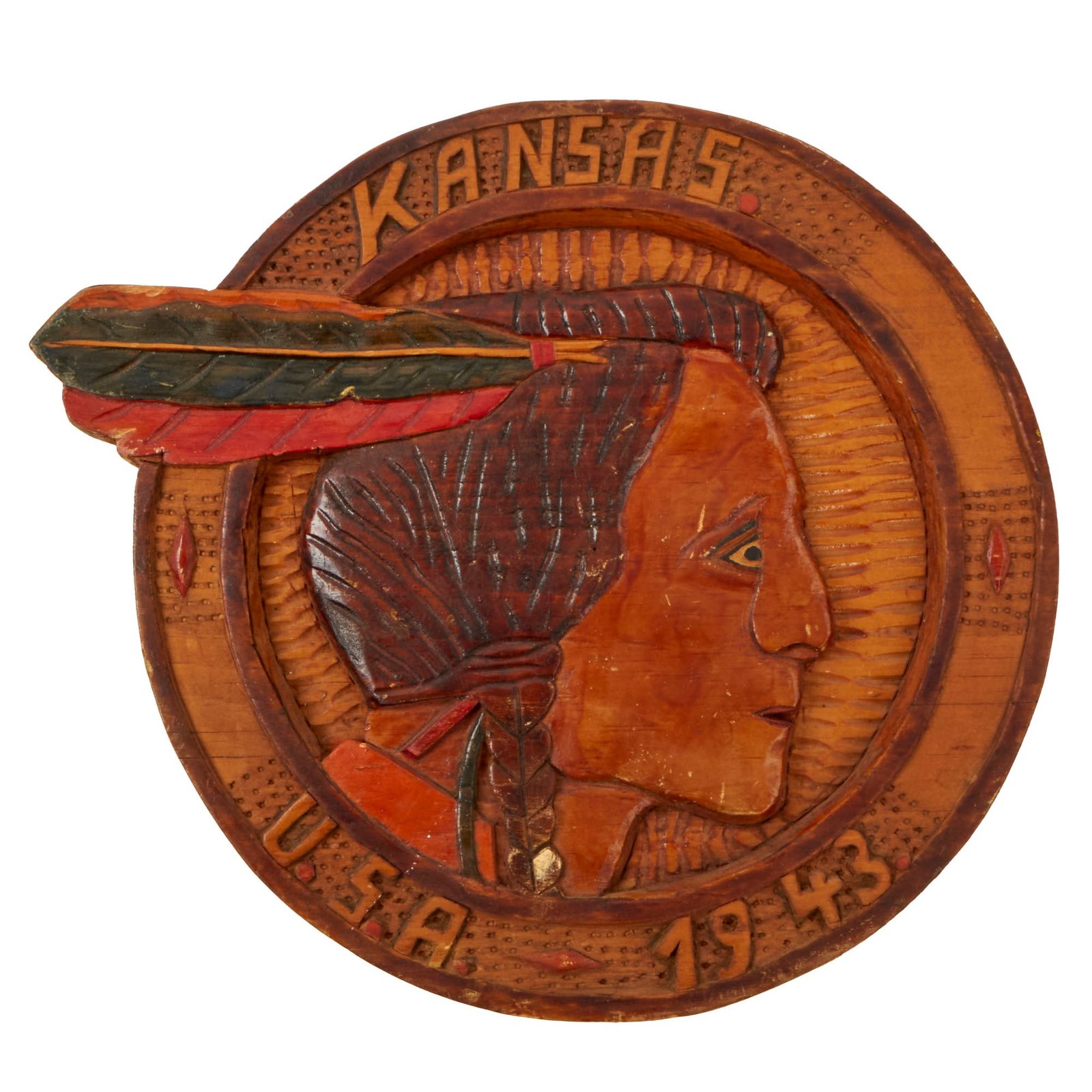 Buy Original German WWII Named POW Hand Carved Indian Head from Camp in Kansas - Dated 1943 - Reinhard Guthmann | Original Firearms Antique For Sale