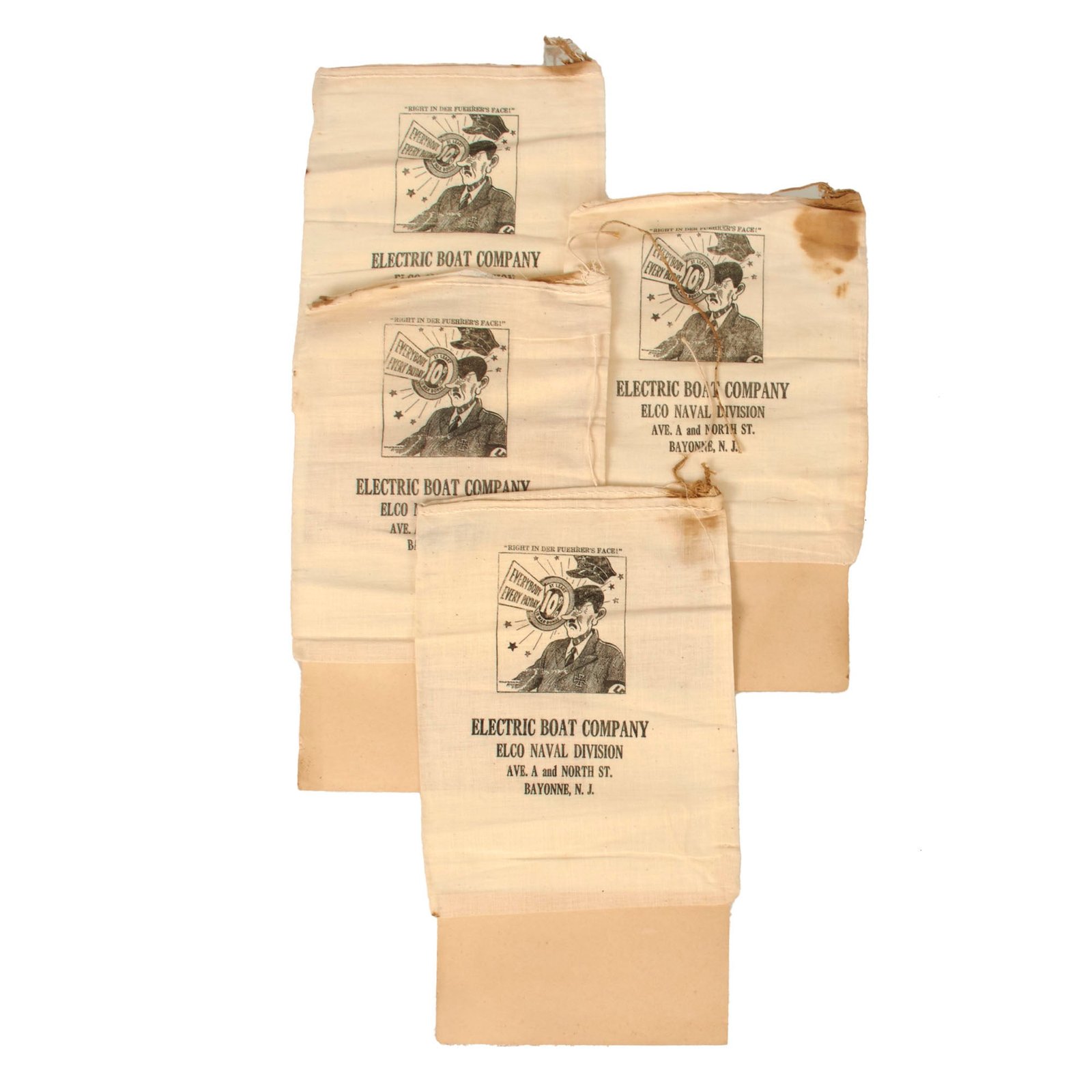 Buy Original U.S. WWII “Right in Der Fuehrer's Face” Electric Boat Company Anti-Axis AH Sacks - Lot of 4 | Original Firearms Antique For Sale