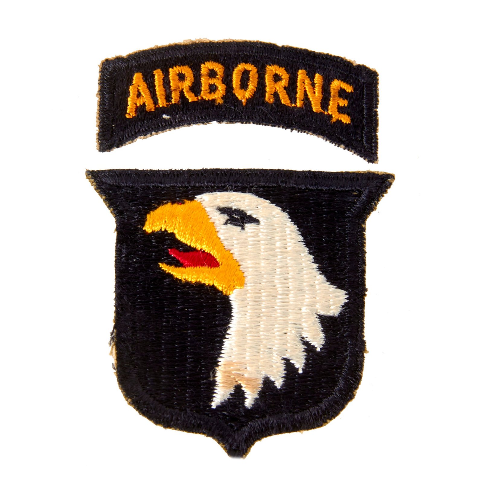 Original U.S. WWII Rare Attributed 101st Airborne Division Red Tongue Patch with White Back & Detached Rocker - Type 6 - Jim Morton G/506 “Jungle Jim”