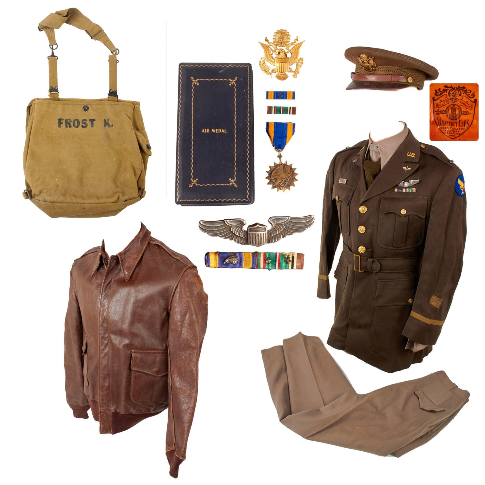 Original U.S. WWII AAF Pilot’s Uniform & A2 Jacket Group - Lt. Keith Irvin Frost, 701st Bomb Squadron, 445th Bomb Group -