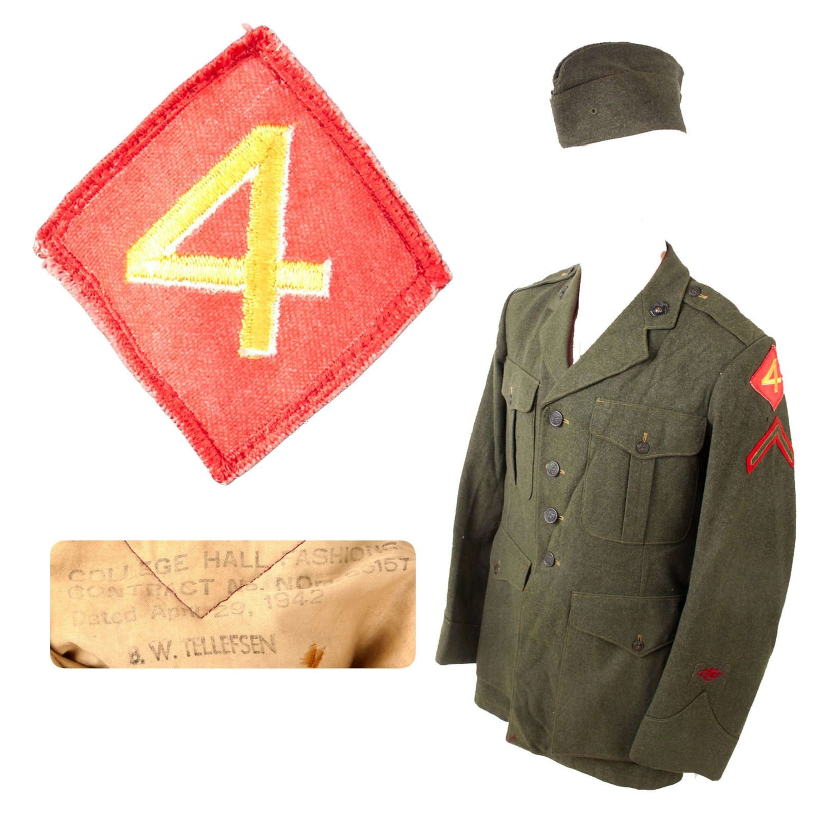 Original U.S. WWII USMC Named 4th Marine Division Uniform of 24th Marine Radio Operator - Corporal Burton W. Tellefsen