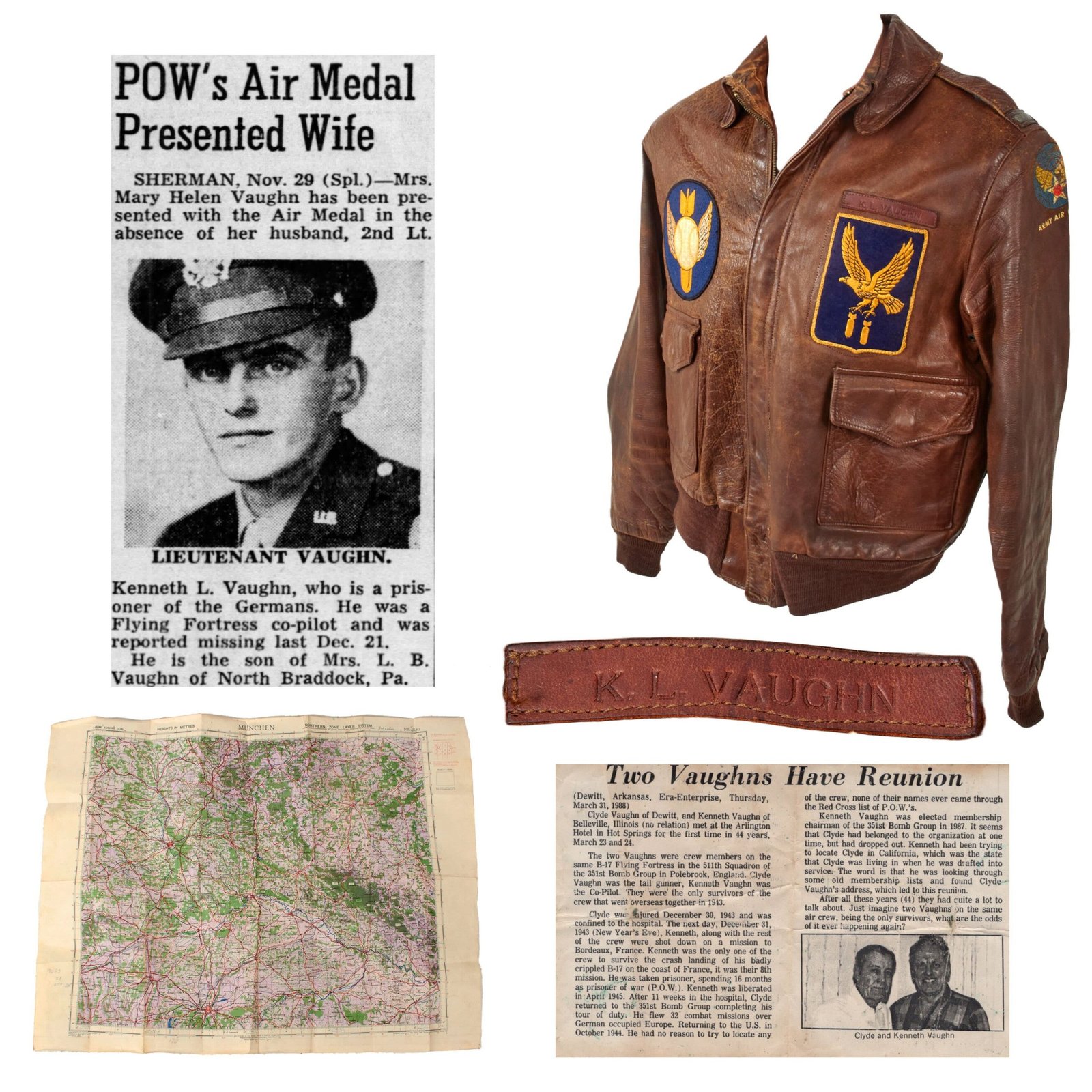Original U.S. WWII B-17 “Speedball” Sole Survivor & Prisoner of War Co-Pilot Lt. Kenneth L. Vaughn Patched A2 Flight Jacket - 511th Bomb Squadron