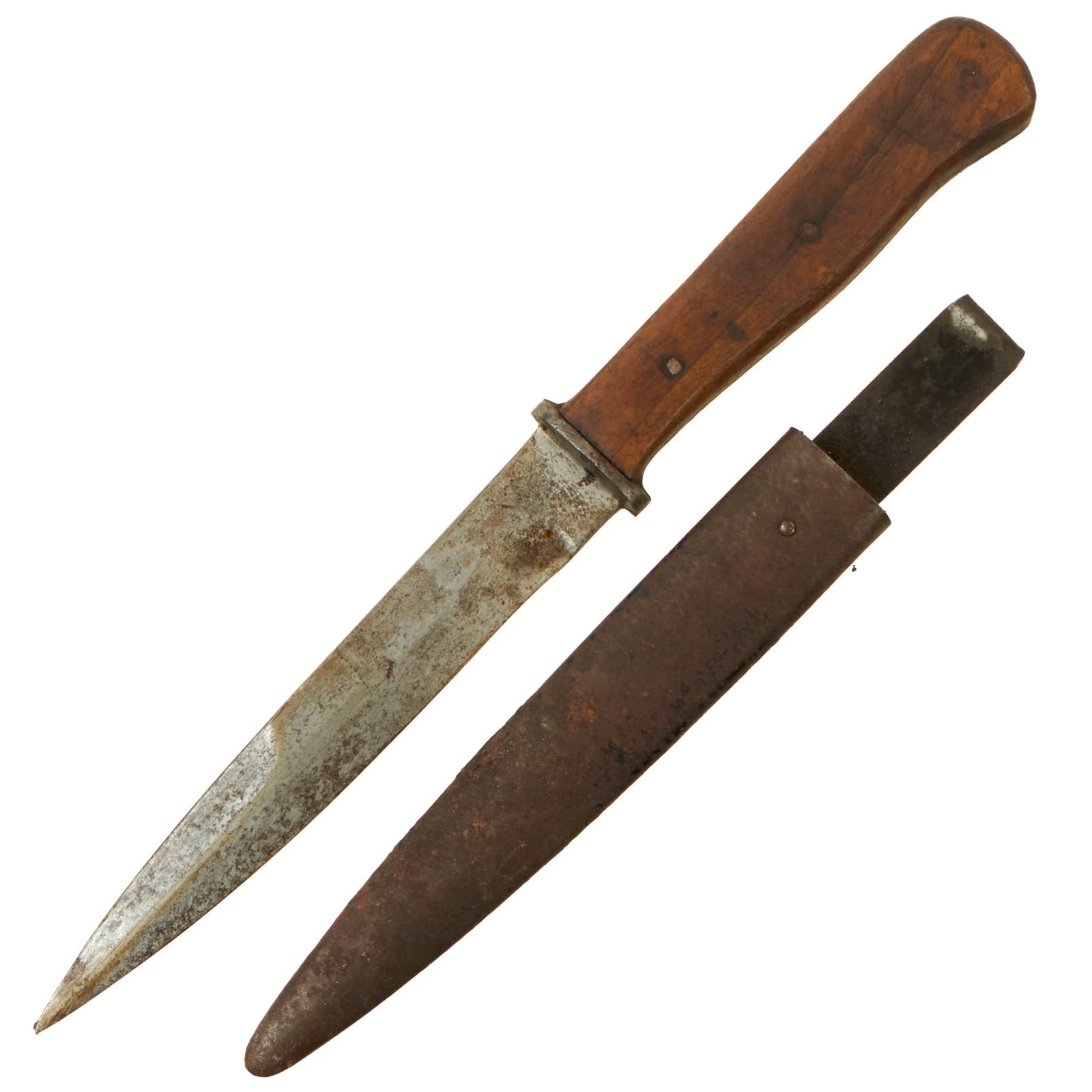 Buy Original German WWII Wood Handle Nahkampfmesser Trench Fighting Knife with Steel Boot Scabbard | Original Firearms Antique For Sale