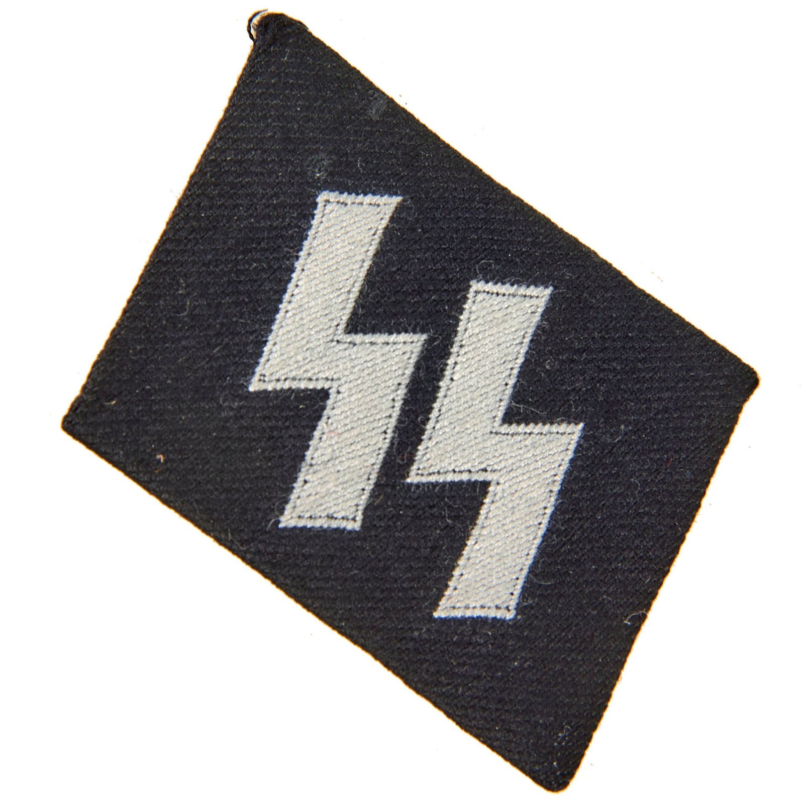 Original German WWII Unissued SS EM/NCO BeVo Embroidered Third Type Double Sig Rune Collar Tab - Schutzstaffel
