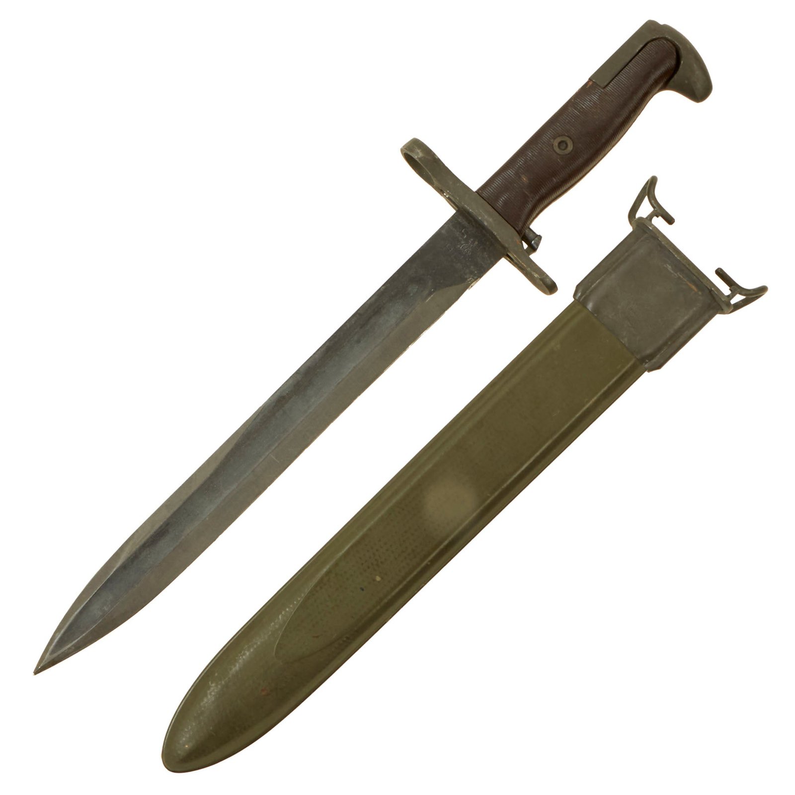 Buy Original U.S. WWII M1 Garand 10 Inch Cut-Down Bayonet by American Fork & Hoe with with Rare CAB Grips & M7 Scabbard - Dated 1943 | Original Firearms Antique For Sale