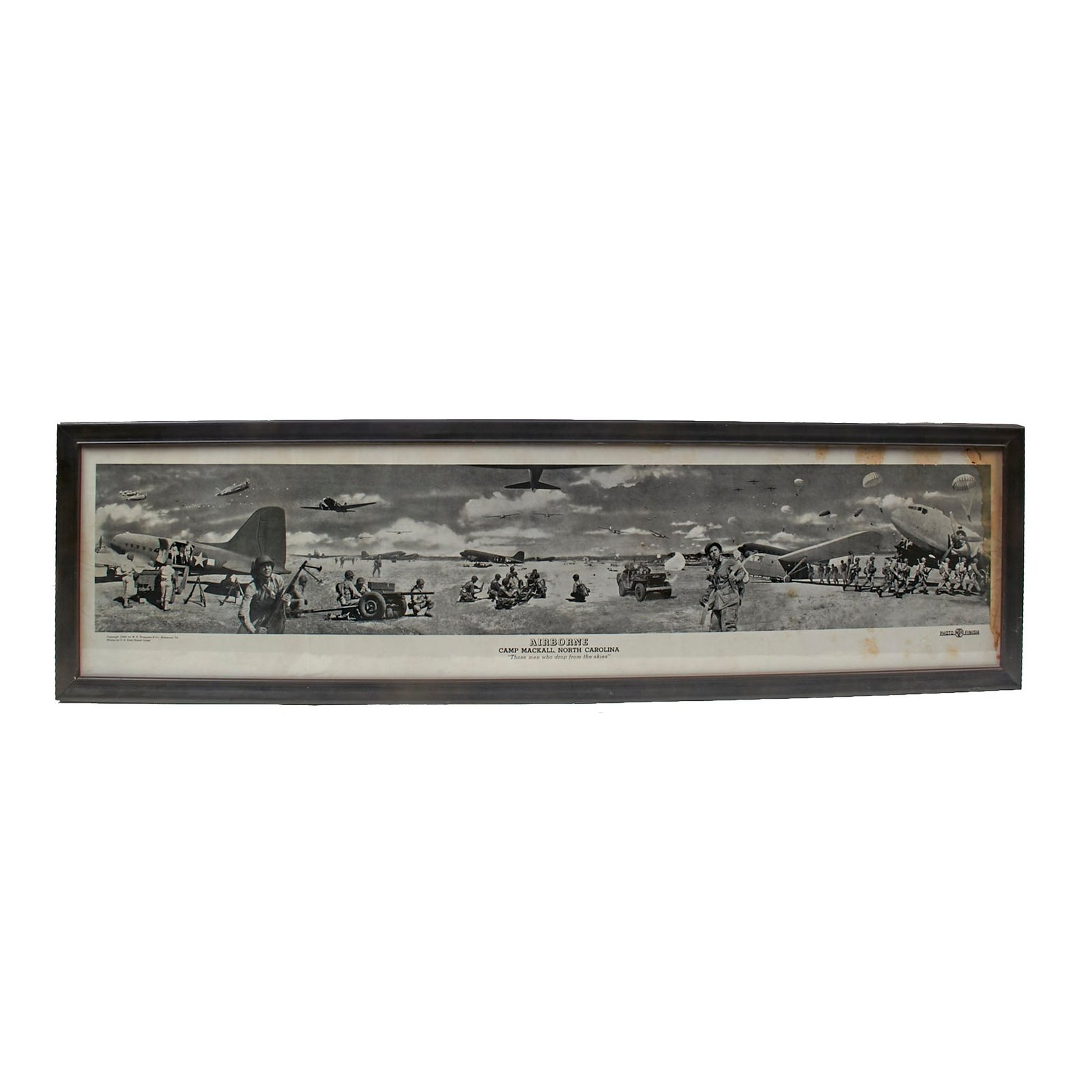 Buy Original U.S. WWII Framed Panoramic Image "Airborne Camp Mackall, North Carolina: 'Those men who drop from the Skies.’” - 12¼ x 43¾” | Original Firearms Antique For Sale