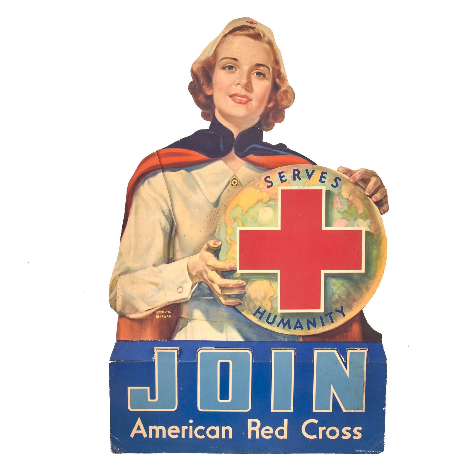 Buy Original U.S. WWII American Red Cross Recruitment Cardboard Cut-Out Display - 14 x 22” | Original Firearms Antique For Sale