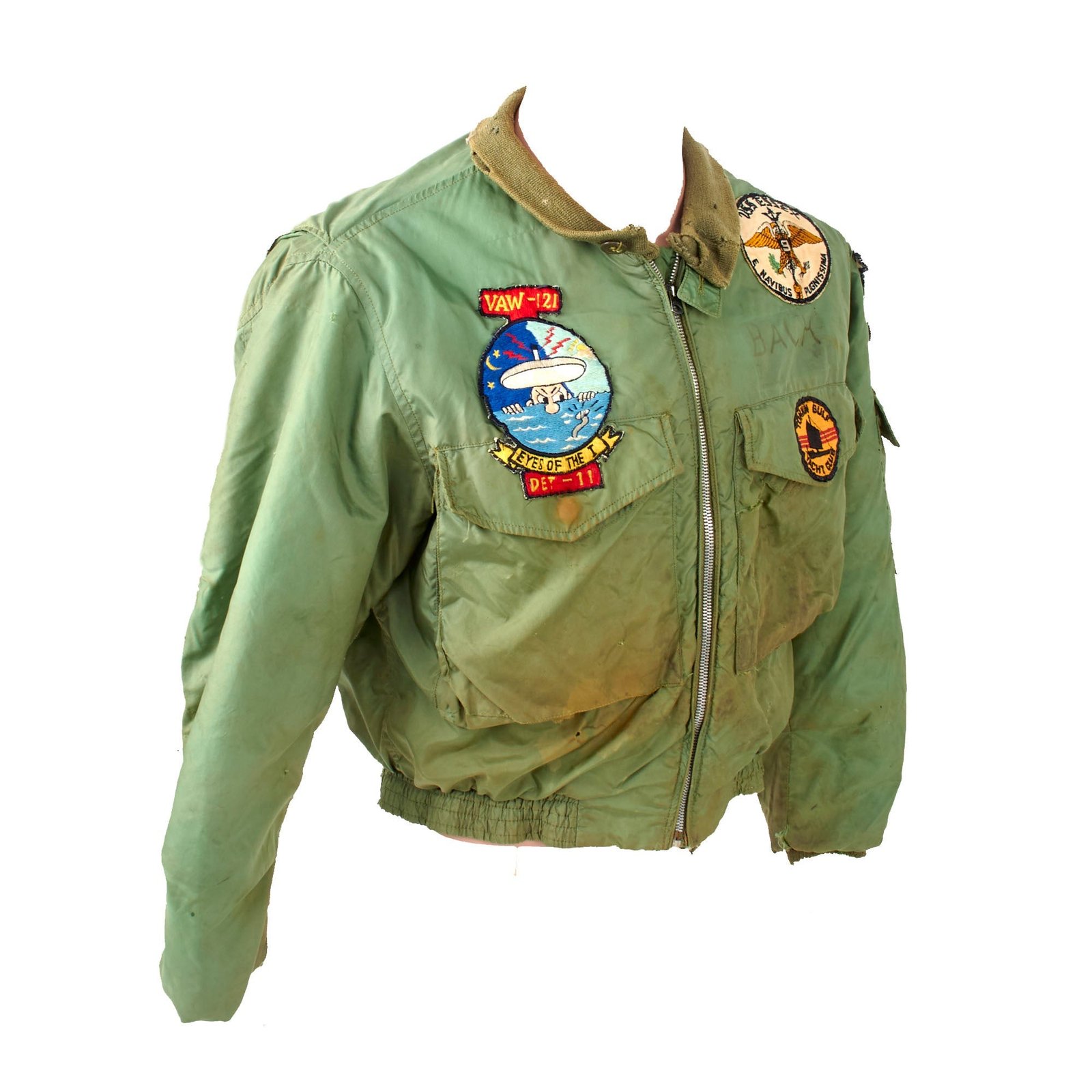 Buy Original U.S. Vietnam War Navy VAW-121 Carrier Air Wing 3 Patched Winter Flying Suit Jacket of Robert B. Bachman - Size 38 Regular | Original Firearms Antique For Sale