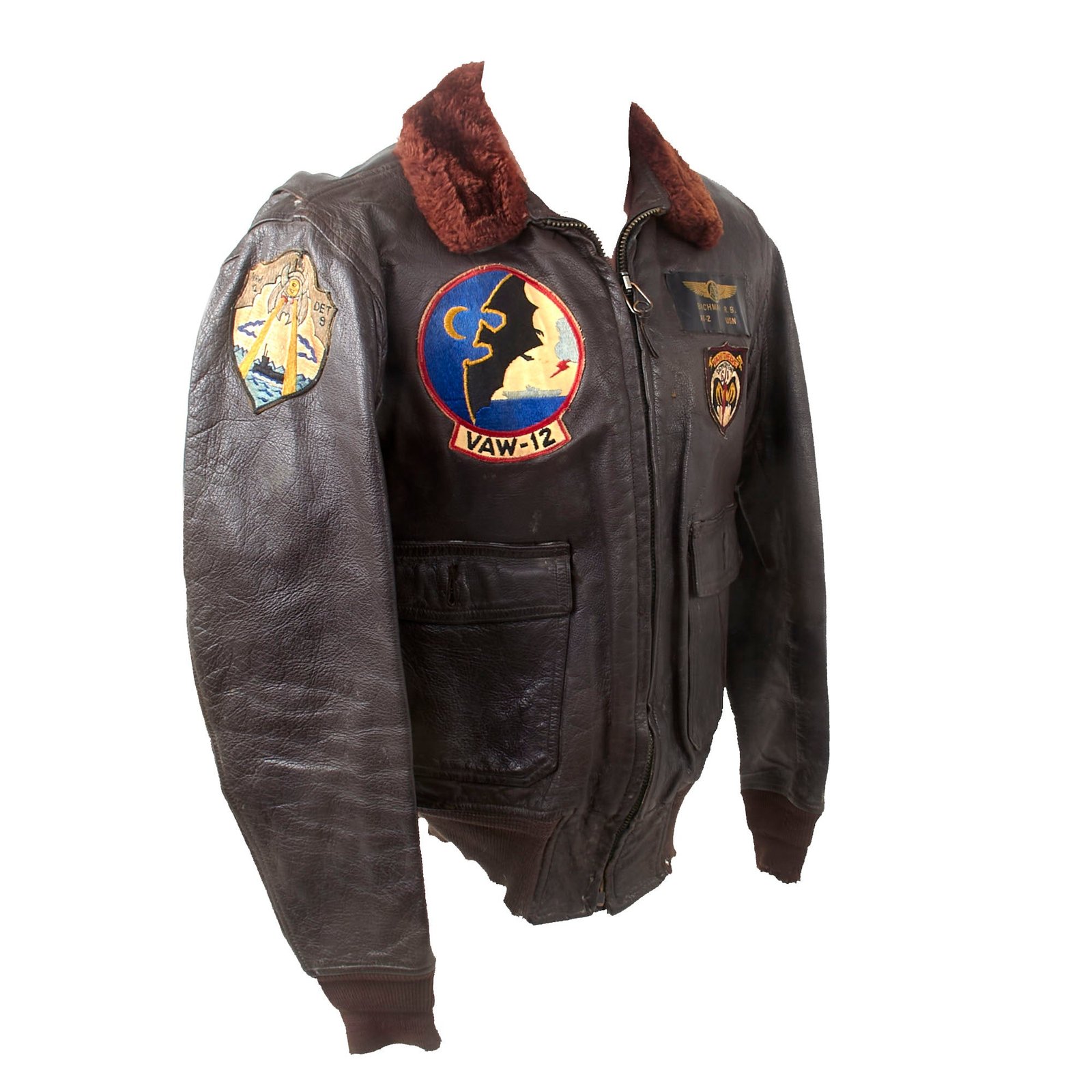 Buy Original U.S. Vietnam War Navy VAW-12 VAW-121 Patched G-1 Flight Jacket of Robert B. Bachman with Name Tag & Seven Patches - Size 40 | Original Firearms Antique For Sale
