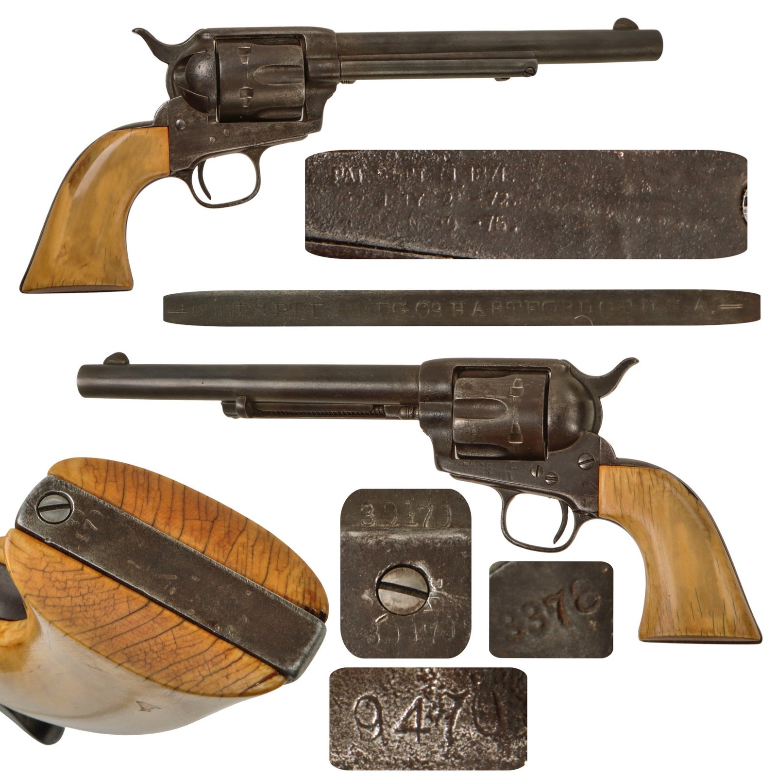 Original U.S. Colt .45cal Single Action Army SAA Revolver Made in 1877 with 7 1/2" Barrel and Ivory Grips - Matching Serial 39470
