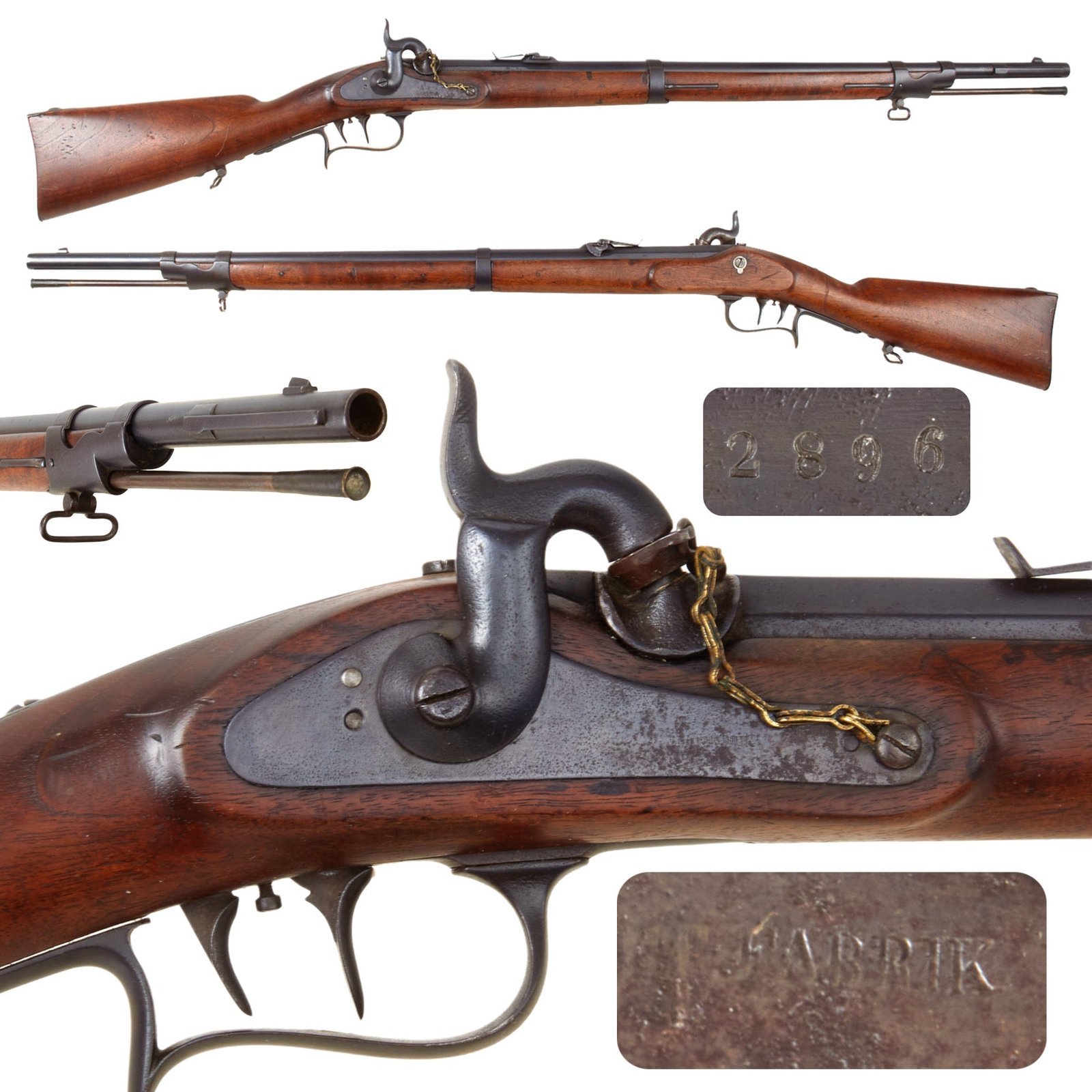 Original Swiss German Made Percussion Short Rifle with Set Trigger by Royal Württemberg Gun Factory Serial 2896 - Dated 1862