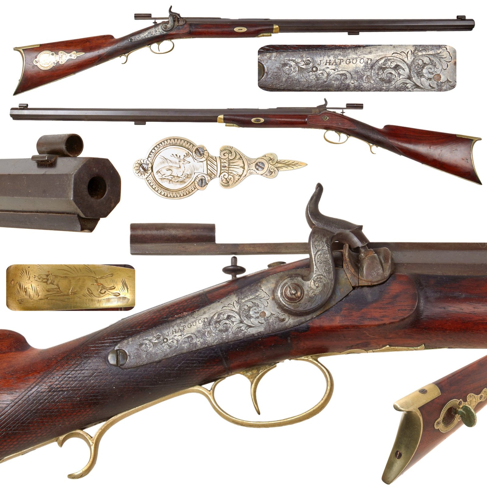 Original U.S. Civil War Era Half Stocked Percussion Heavy Barrel Target Rifle by Jaob Hapgood with Long Range Sight - circa 1845