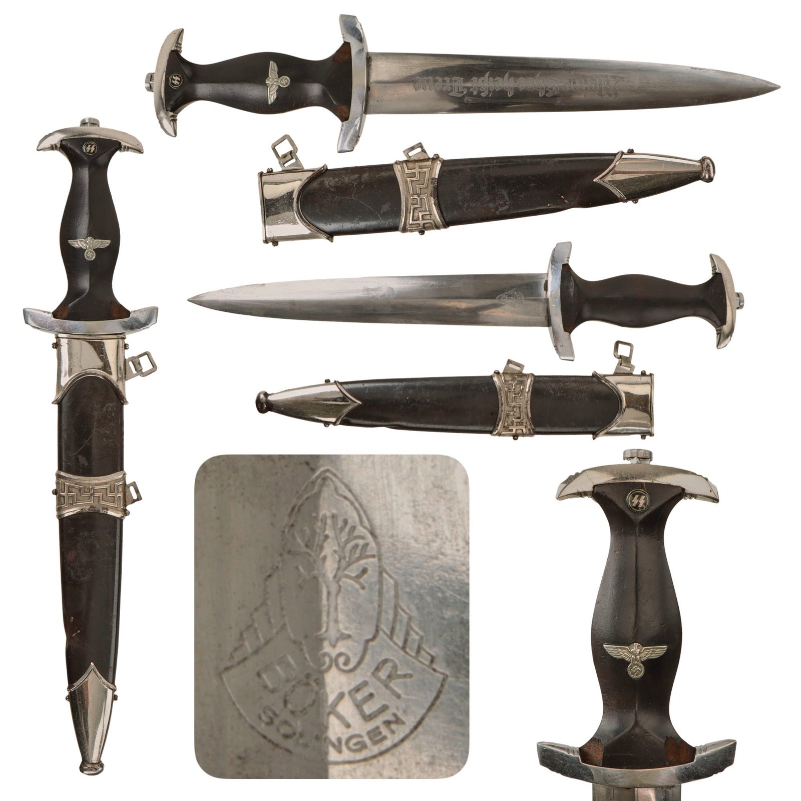 Original German WWII Model 1936 Officer's SS Dagger by Heinrich Böker & Co. with Type II Scabbard - Missing Chain
