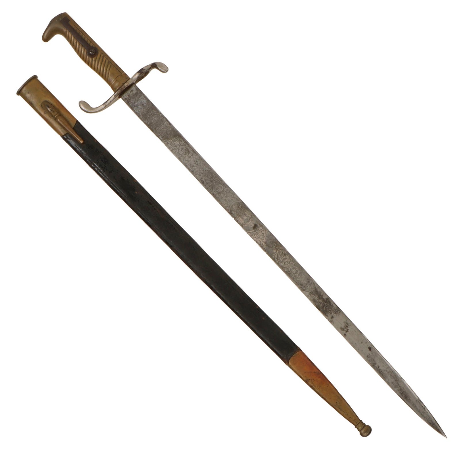 Original Imperial German WWI M-1871 Mauser "Walking Out" Parade Dress Bayonet with Etched Blade & Scabbard