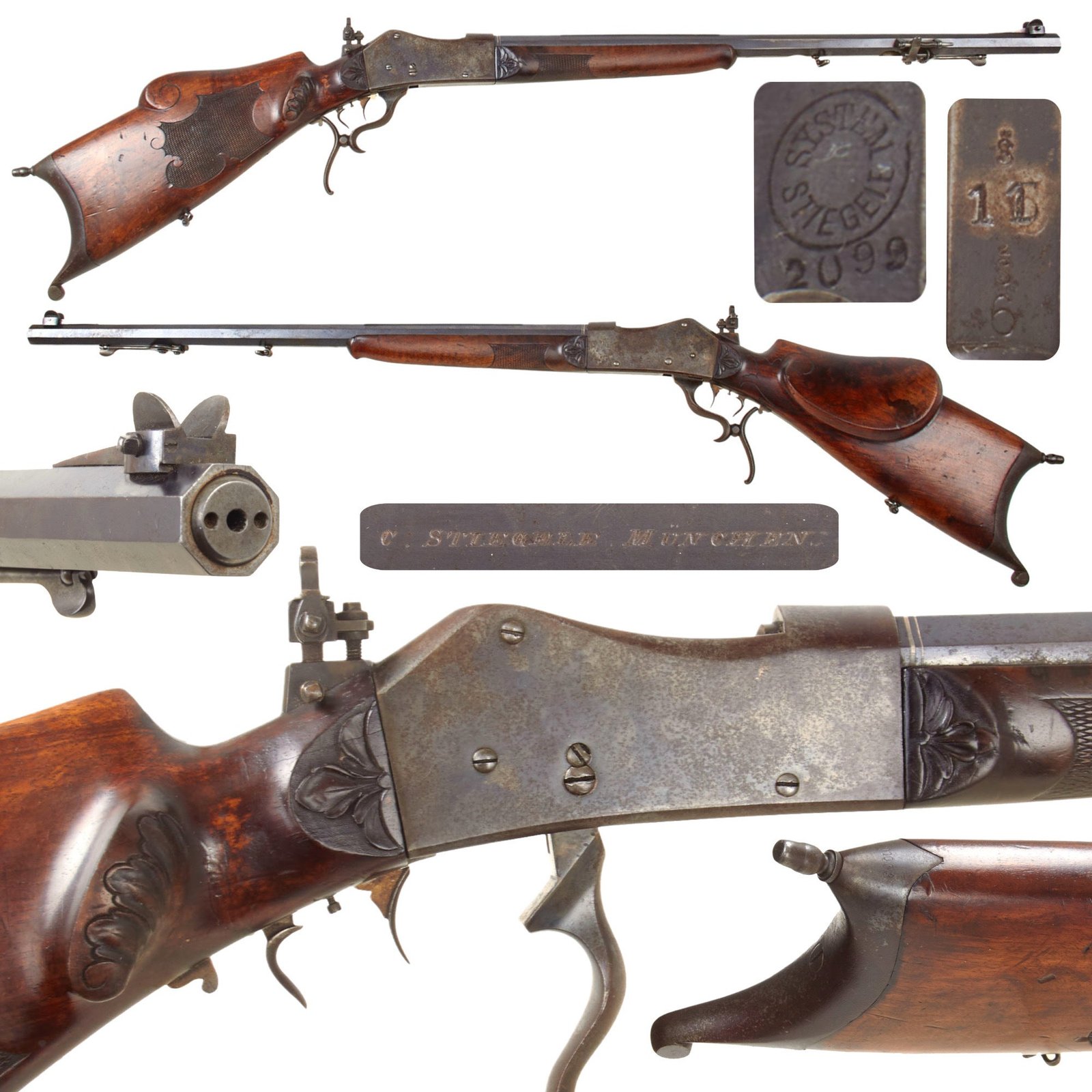 Original German Half Stock Schützen 4.5mm Pellet Target Rifle by C. Stiegele of München with Set Trigger - Circa 1895