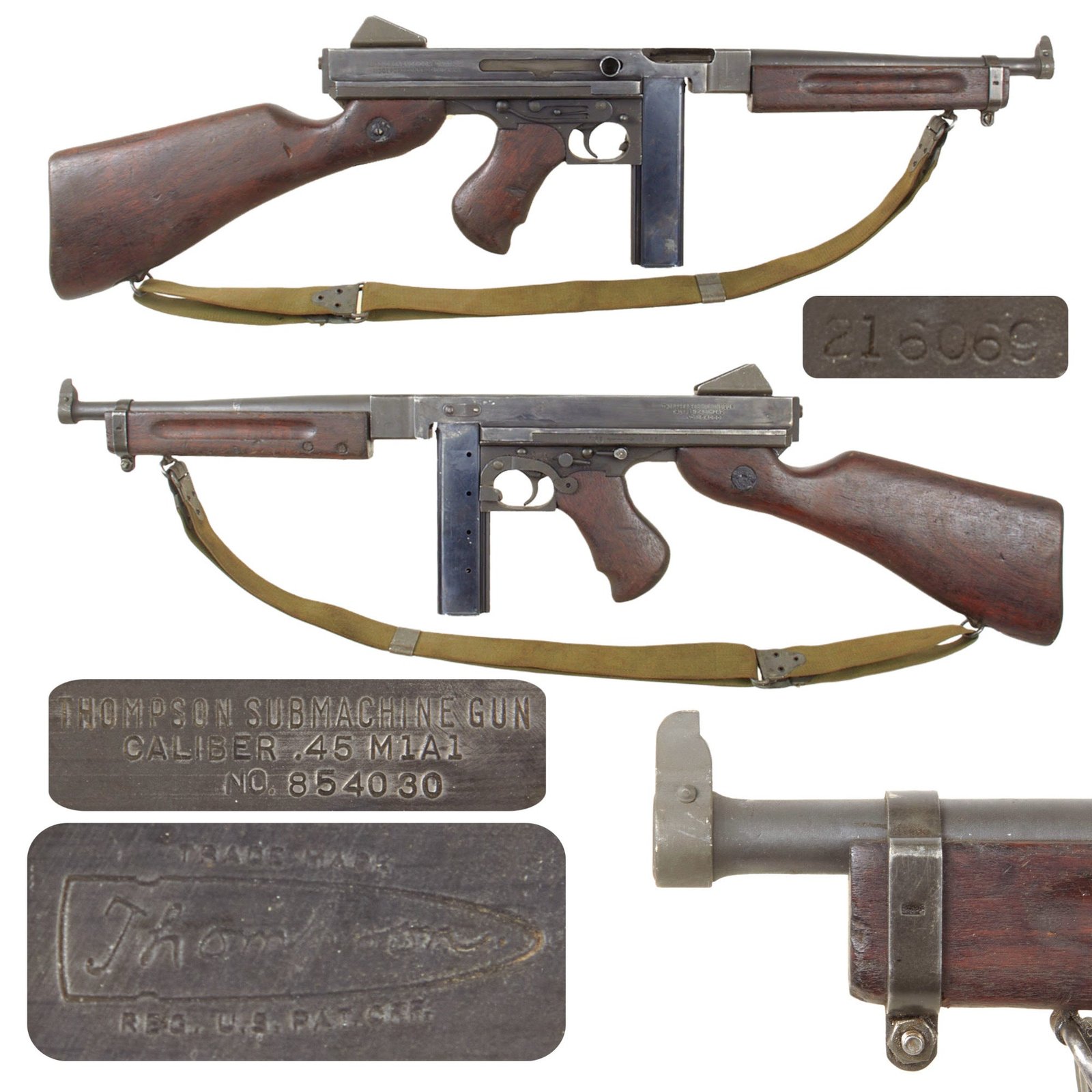 Original U.S. WWII Thompson M1A1 Display Submachine Gun Serial NO. 854030 with Original Kerr Sling and Magazine - Original WWII Parts
