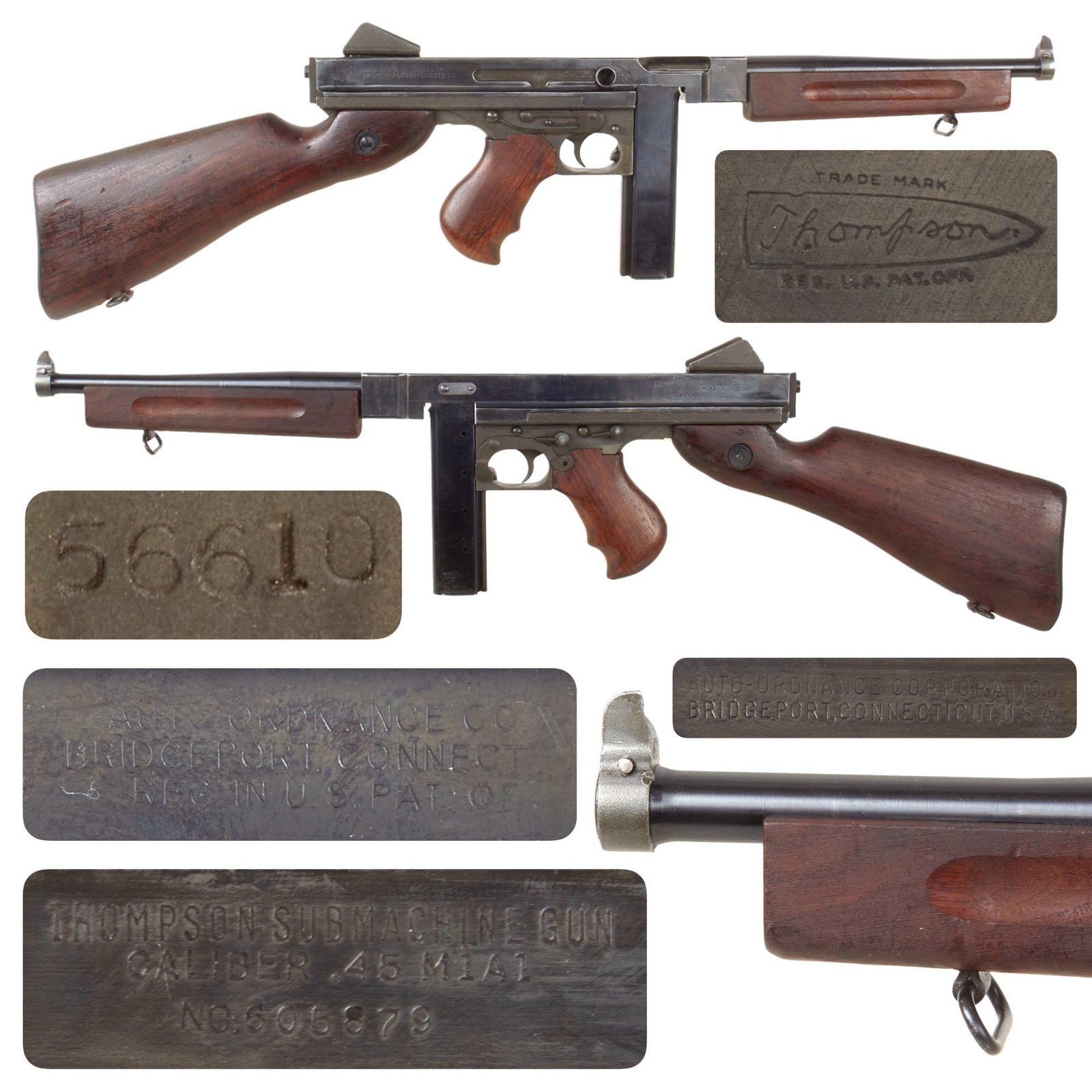 Original U.S. WWII Thompson M1A1 Display Submachine Gun Serial NO. 605879 with Magazine - Original WWII Parts