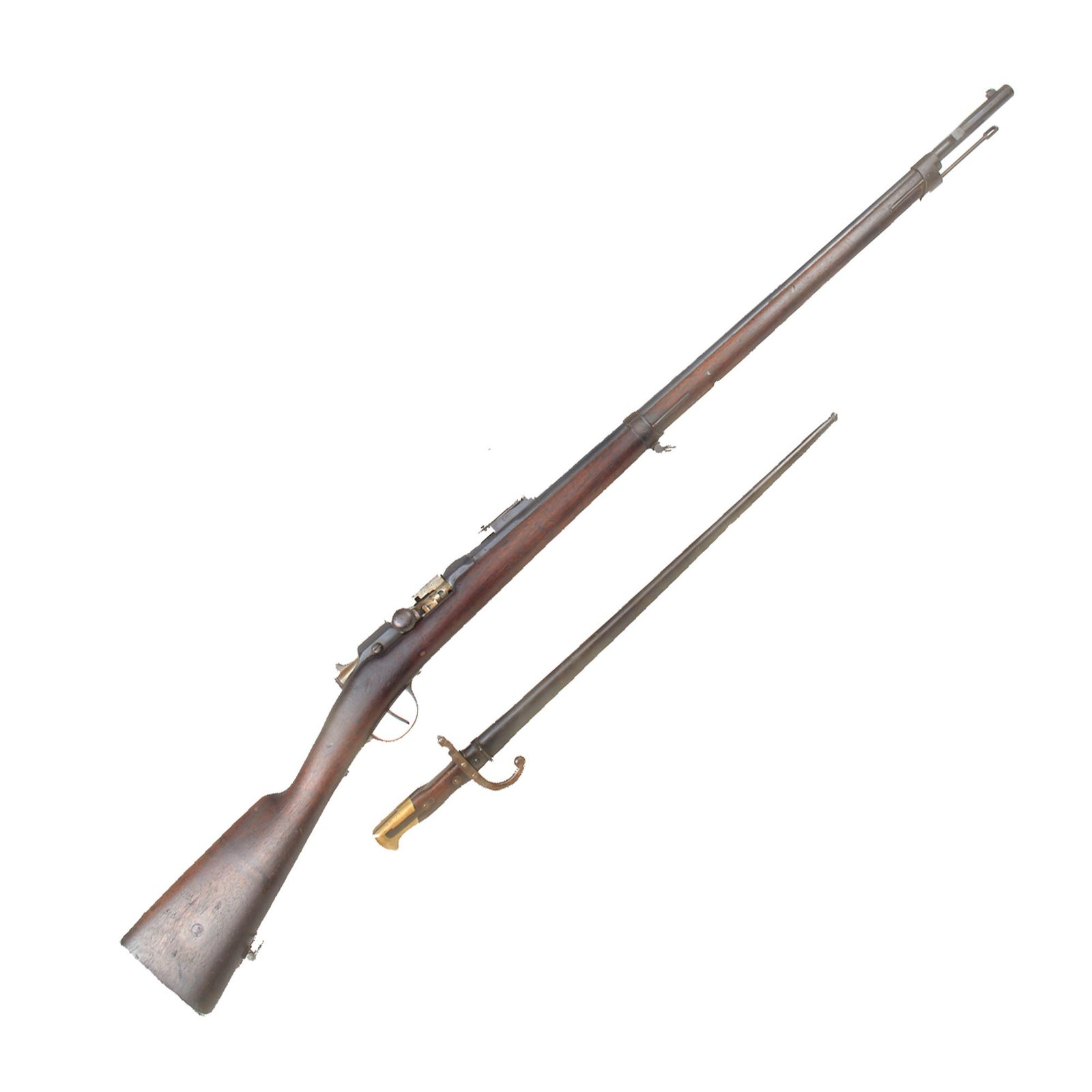 Buy Original French Modèle 1866-74 Gras Converted Rifle by Châtellerault Serial B 87920 with M1874 Bayonet and Scabbard - Dated 1871 | Original Firearms Antique For Sale