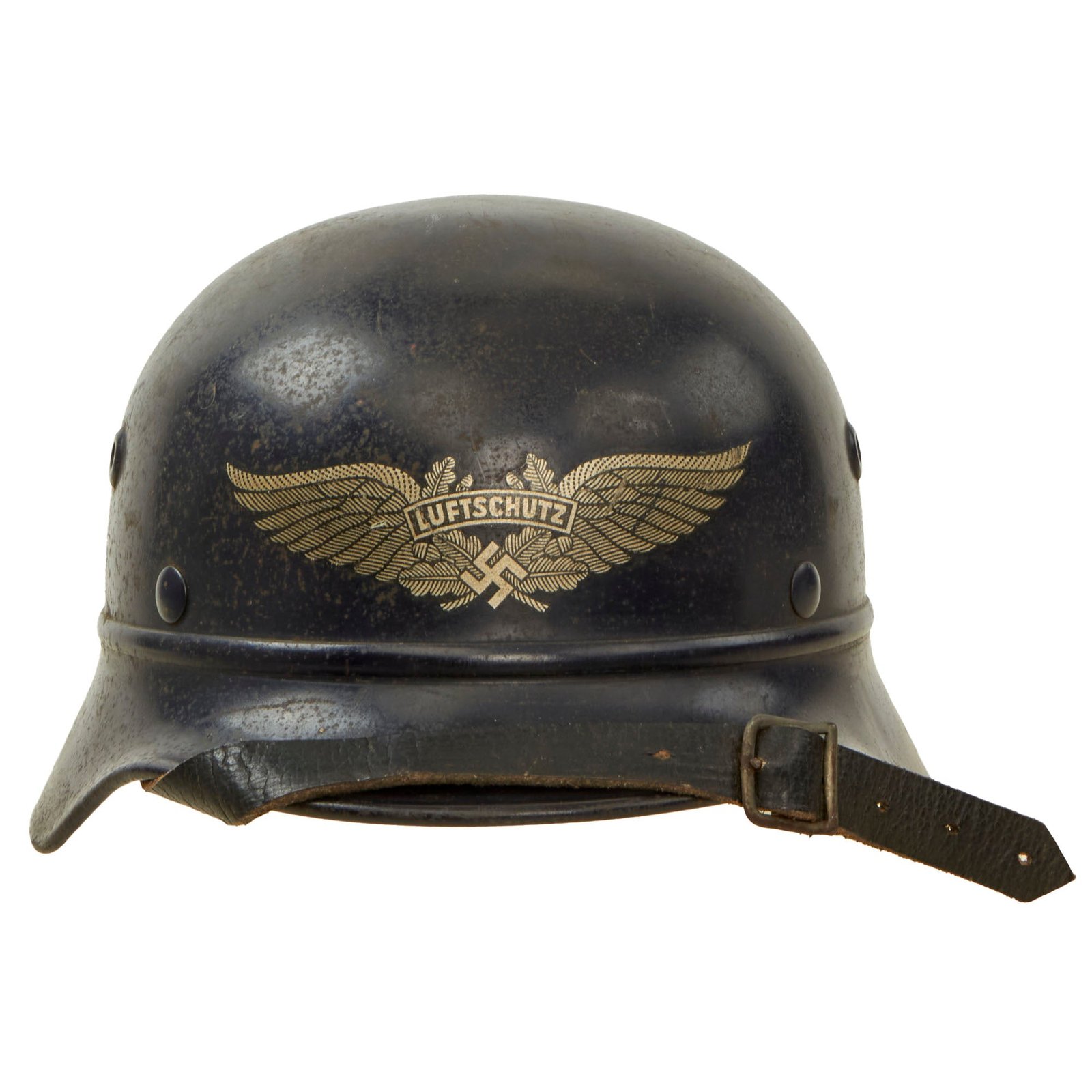 Buy Original German WWII Luftschutz Civil Air Defense Beaded M40 Helmet with 56cm Liner & Chinstrap - marked Q64 | Original Firearms Antique For Sale